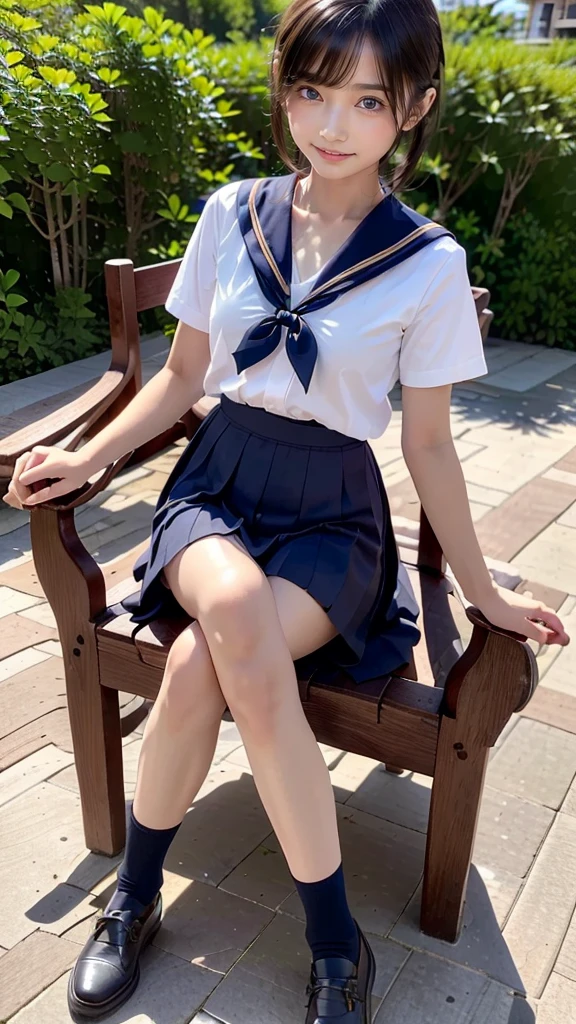 Beauty、Sailor suit、High heels、Beautiful feet(barefoot)、Bobcut、slender、Full Body Shot、Sexy pose、Embarrassing、