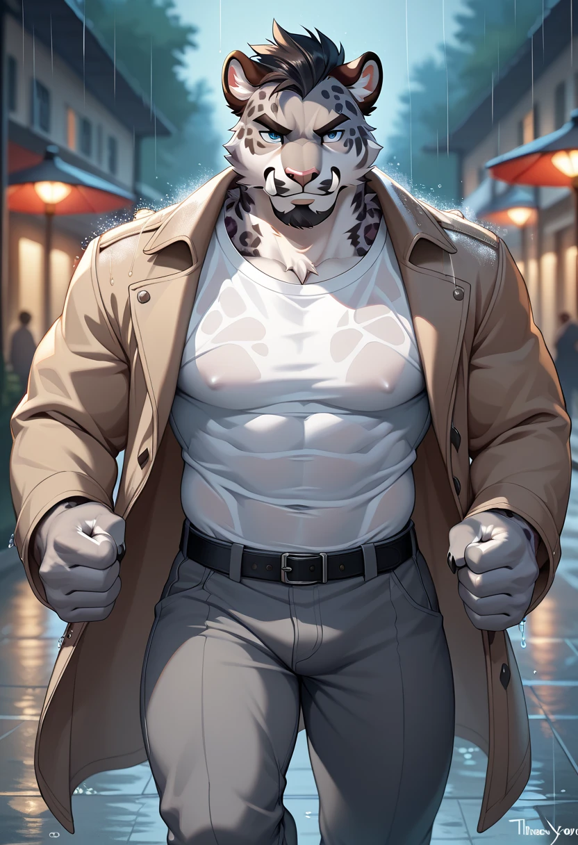 (((outside of a small Cafe standing outside the front door at night yime,the waiter is a light gray tiger shark with white hair male standing up with big muscle, An artwork,))), big chest wearing clothing , day, , sensual, detailed, uploaded to e621, beautiful and detailed portrait of an anthropomorphic , (((male))) uploaded to e621, zaush, foxovh, movie lighting, thicc, alone, movie cover, detailed, 8k res, hires, detailed eyes, good anatomy, good perspective, towards viewer, by bebebebebe, by sicklyhypnos, by gerkk, by orf, nice hands, perfect hands, happy, romantic, ray tracing lighting, rtx on