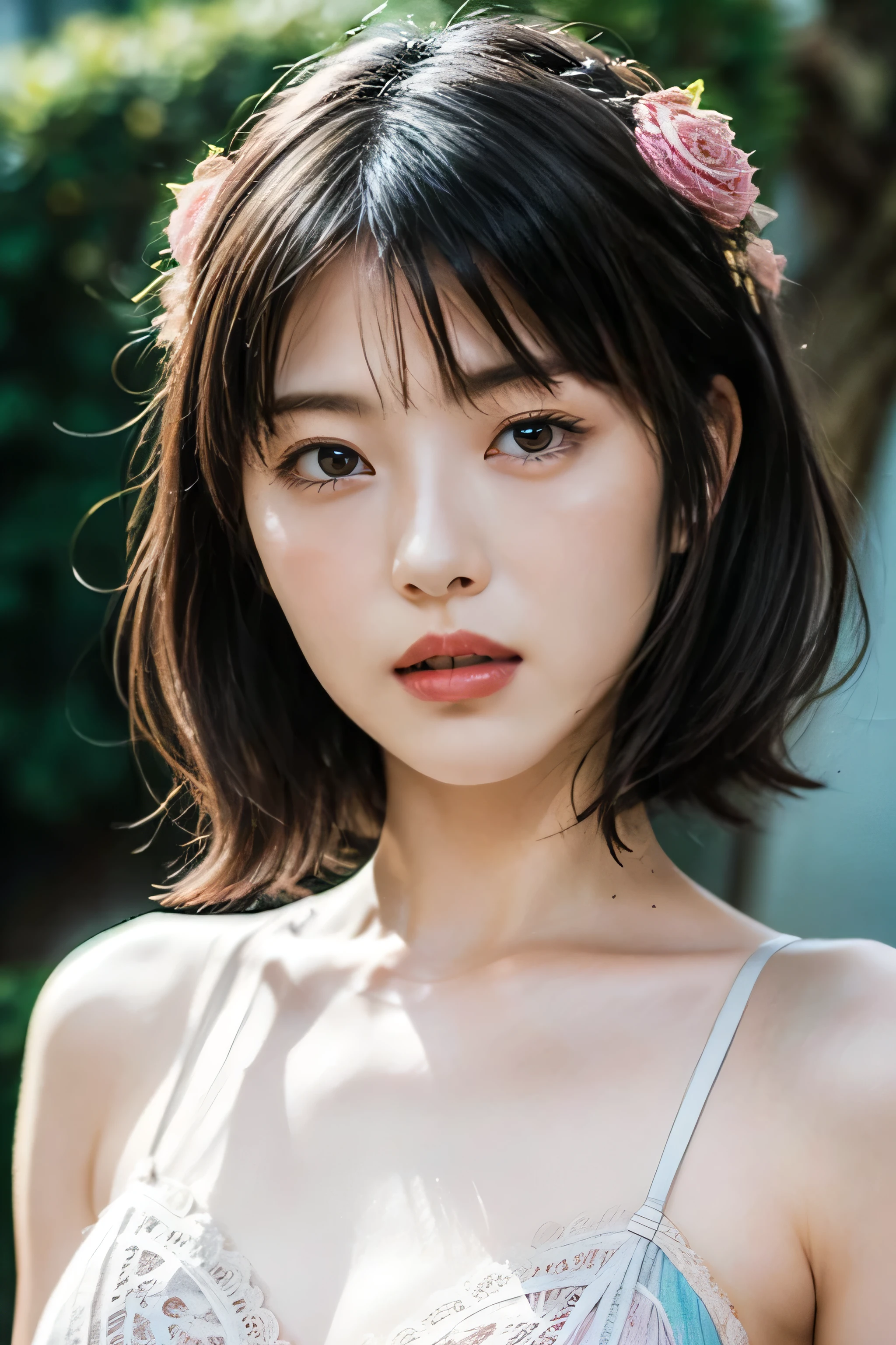 (((best quality, 8K, masterpiece:1.4)), (20 岁woman), masterpiece, clearly, High targetres, High target_quality, Wide_shooting, small_Face, Absurdly_short_hair, woman, Droop_breast, balance, stretch, Moderate_Face, only_Shoulder, ((best quality)), ((masterpiece)), (detailed), perfect Face, very big breast, ultra High target definition, 8K, Perfect body, Head-up display, Slender legs, small Face, Long eyelashes, Shiny lips, Attention to detail, Cleansing the skin, blemish-free Face, Japanese Beauty, 20 岁woman, (huge, saggy breast), (Surrealism) , (Implications), (Improve resolution), (8K), ((masterpiece)), (best quality), (detailed), best quality,masterpiece,ultra High target resolution,(Indeed:1.4),RAW Photographer,Pretty and beautiful,Dark Shadows,Dark theme,1 girl,Exquisite facial features,long gray hair,lol,(The wind blows through your hair,Black hair with bangs),Colorful printed shirt,trivial Face,Off-the-shoulder design),plump person,Fit for your body,Denim lenses,External,Afternoon Sunshine