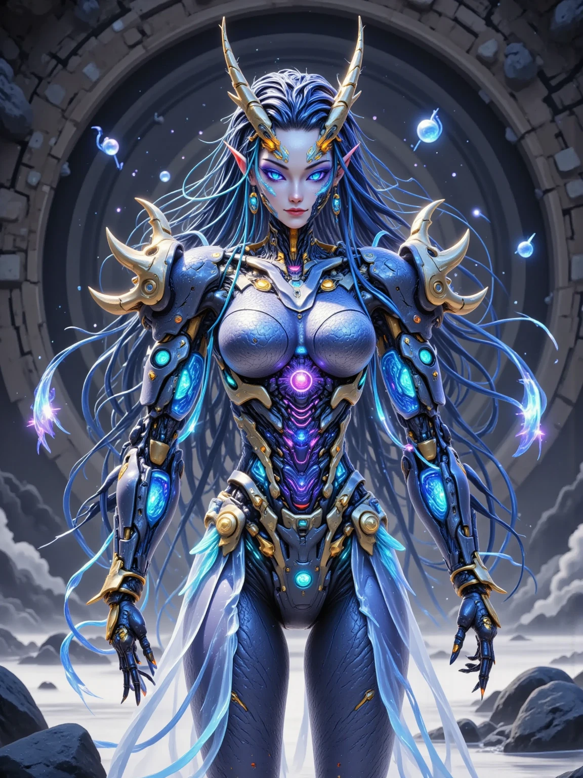 Masterpiece, Mecha warriors with (blue metallic skin:1.5) in deep Sea, giga_busty