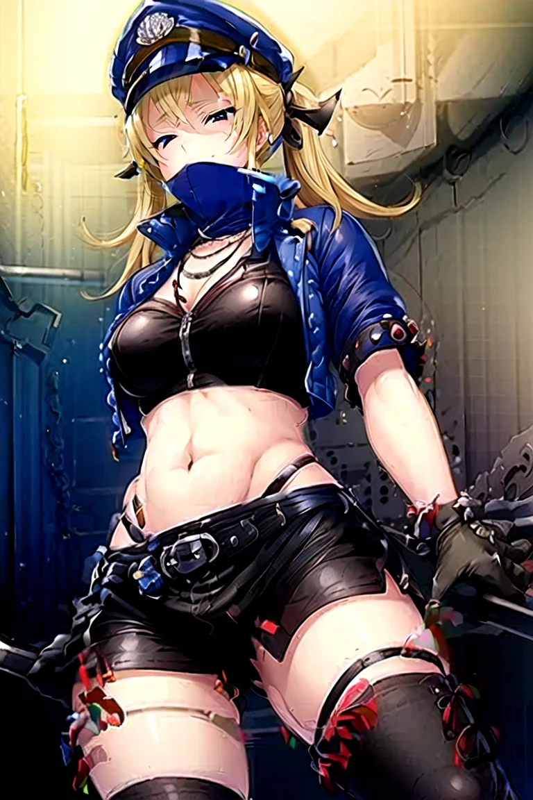 (Best Quality, masutepiece:1.2), 超A high resolution, (((hands tied behind))), (((arms behind back))), ((Shibari)), Wrapped in a rope, ((((Bondage)))), ((Rope Bondage)), Exquisite details and textures, ((The rope is wrapped around the body many times)), ((brown Rope)), Bondage, fishnet, sweat, clenching, scowl, teeth, blush, Exquisite details and textures, Bondage, Origen, 1girl in, Solo, Detailed face, large full breasts, Yellow hair, Yellow Eye, (Fishnet), Black hood, Black thighs, Black groove, wariza, Sitting on the floor, Thigh high socks, blush, full of sweat, Ultra Detail, Thighs together, Concrete floors, Concrete walls, in a basement, underground room, Indoors, Surreal, Insanely detailed, Detailed face, extremely detailed texture, scowl, Sweat,