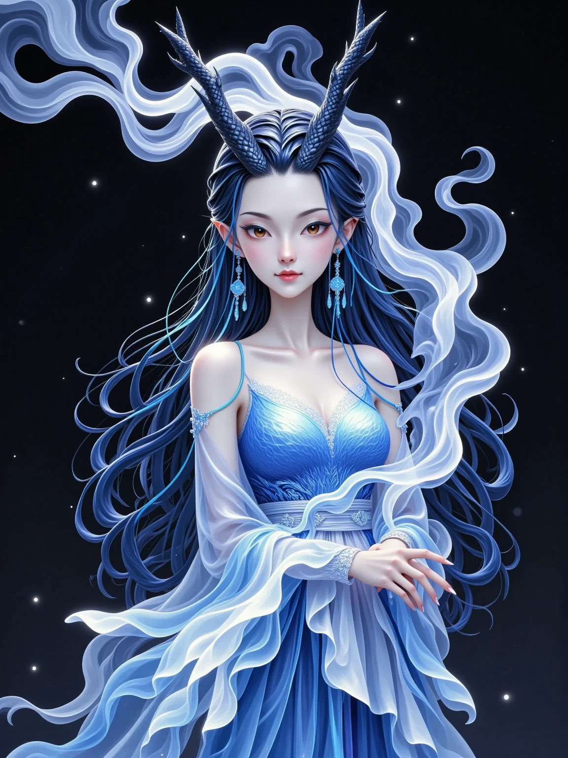 An ultrafine detailed watercolor painting of a gorgeous woman with flowers in her hair, jin shan and ross tran, Zha Shibiao, Tom Bagshaw, art nouveau accents, fantasy art, ice princess, anthropomorphic female, female moon knight, detailed cover artwork, as the goddess of the sun, by Lü Ji, Ross Tran, pale bluish skin, a marble sculpture, cgsociety, gothic art, art deco, behance contest winner