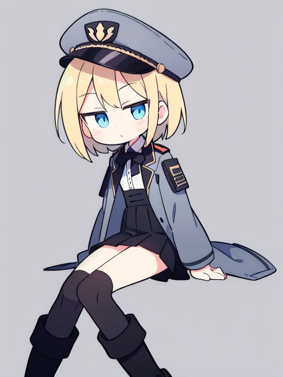 <lora:Erica_Hartmann-10:1> Erica , blonde hair , peaked cap , black jacket , uniform , military uniform , panties , black boots ,
