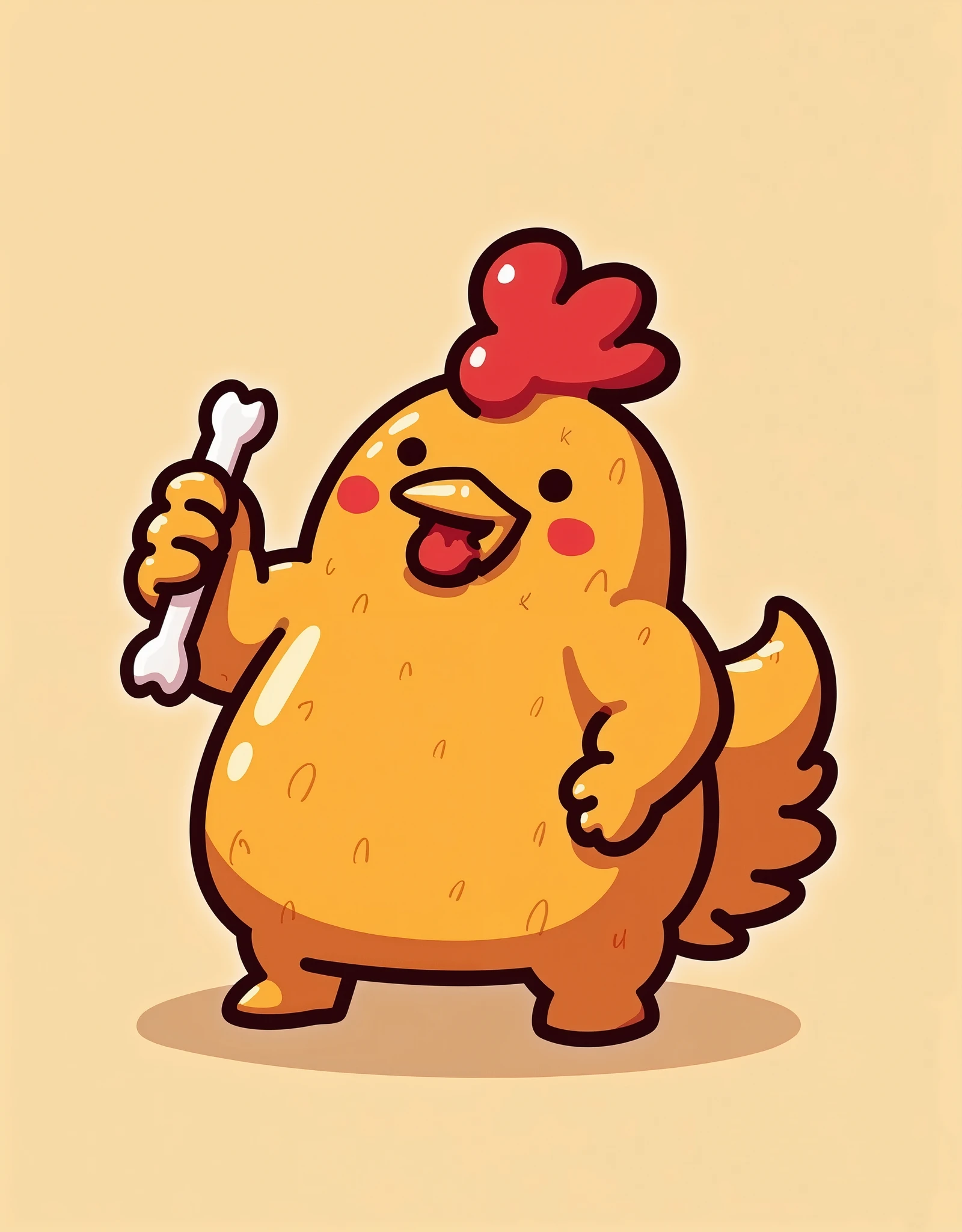 ( masterpiece:1.2, exceptional quality ,Mirror-like, cinematic experience , best illustration, highly detailed ),8k16k,wallpaper,(spicy fried chicken),(Mascot character in the shape of fried chicken with bone:2.0),( minimalist:2.0),( cute:1.6),( anime artwork:1.6),( vector art :1.6),(SAN-X style :1.6),(pop and spicy background:1.6),( Line Art:2.6),( Chicken Dancers Style:1.6),(Hone Chicken Style :2.6),( pastel colors :1.6)