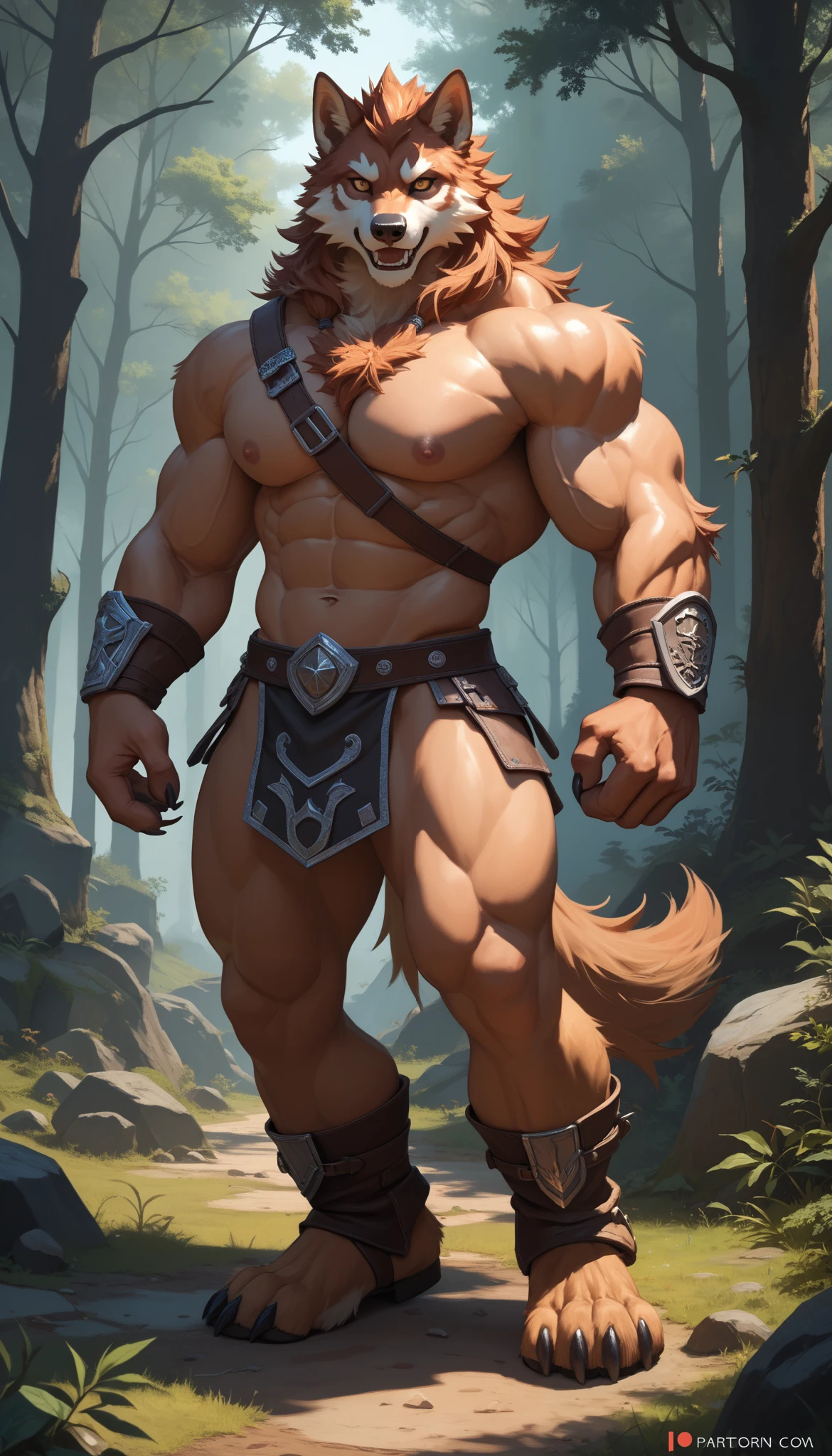 Animal warrior, Warrior wolf, de He-Man, complexe, cinematic, fantastique, Muscular Wolf.