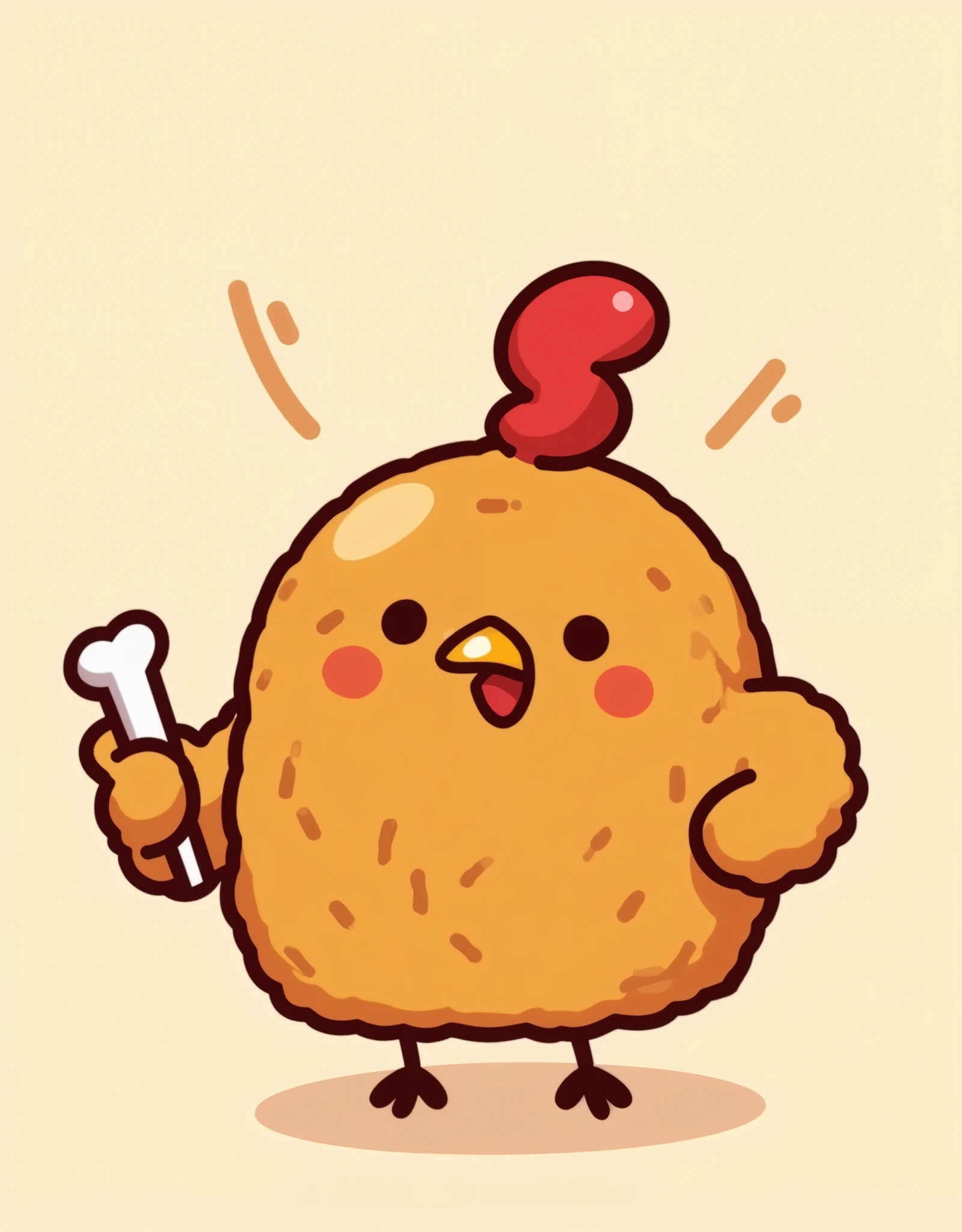 ( masterpiece:1.2, exceptional quality ,Mirror-like, cinematic experience , best illustration, highly detailed ),8k16k,wallpaper,(spicy fried chicken),(Mascot character in the shape of fried chicken with bone:2.0),( minimalist:2.0),( cute:1.6),( anime artwork:1.6),( vector art :1.6),(SAN-X style :1.6),(pop and spicy background:1.6),( Line Art:1.6),( Chicken Dancers Style:1.6),(Hone Chicken Style :1.6),( pastel colors :1.6)