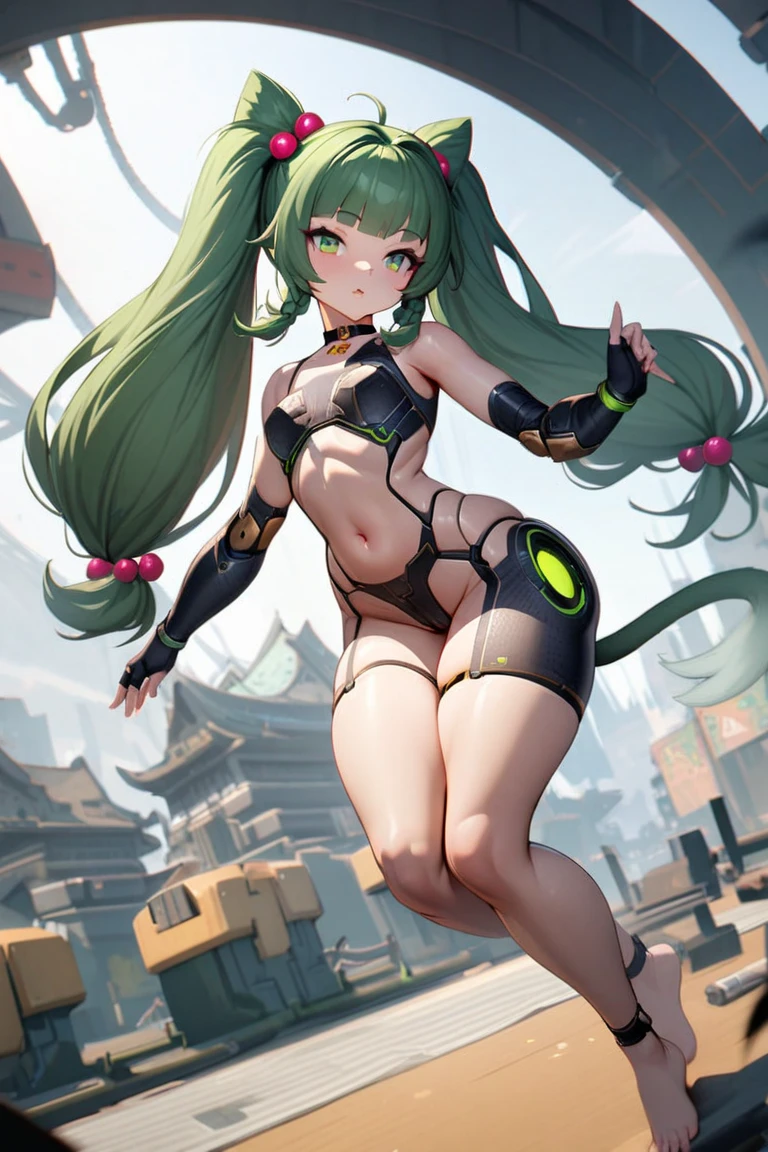 anime - style image of a woman in a green outfit and a knife, made with anime painter studio, painted in anime painter studio, cushart kenz, full body concept, character is in his natural pose, full-length portrait of a short!, neutral pose, hands behind the body pose!, inspired by Krenz Cushart, no pixiv