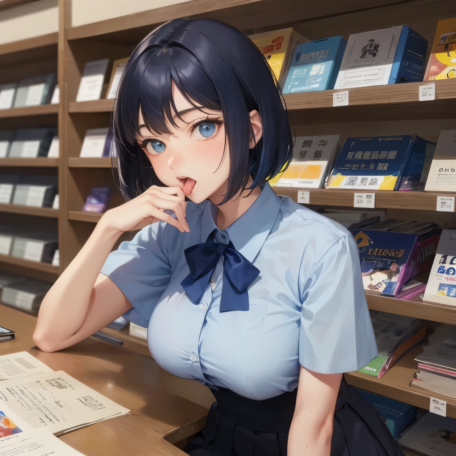 Highest quality、Ultra-high quality、woman、high school student、short hair、Completely naked、Green Eyes、Star Eyes、White stars in both eyes、Large Breasts、Nipples、右手の親指と人差し指でwoman器を開く、woman器が濡れる、Sit on the ground、Spread your legs、in the forest