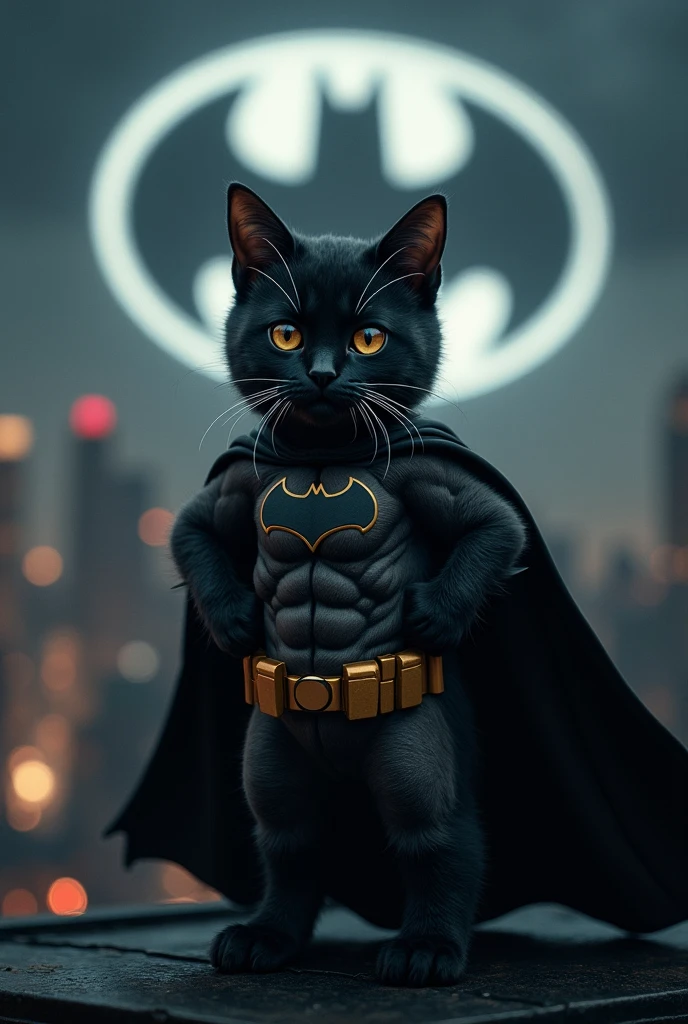 c4tt4stic, batman, black fur,full body,cat, yellow eyes