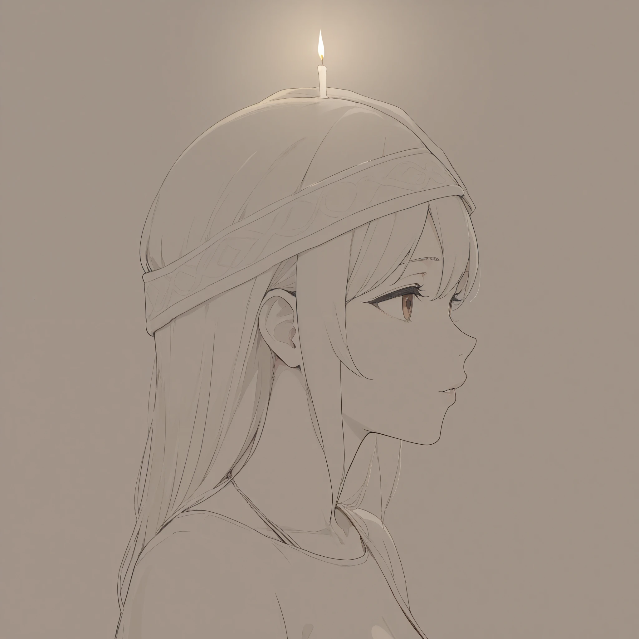  girl with a candle on her head looks at me