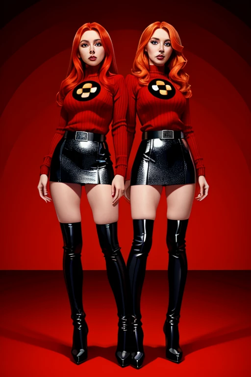 Two (((curvy))) female Mime(((characters))) stood side by side, dressed in (((classic))) mime attire. These identical (((twins))) flaunted short black hair, each sporting a (((black))) beret, black-and-white striped shirts, and black overalls with buttons. A (((striking))) red scarf adorned their necks, while ((matching)) red gloves hugged theirhands. Their expressiveness was enhanced with ((delightful)) star and heart symbols decorating their cheeks, contributing to their (((playful))) and (((charming))) demeanor. Posing confidently, one character slightly raised a hand, evoking a sense of synchronized ((movement)) and (((charm))). The color scheme consisted predominantly of ((bold)) black, ((classic)) white, and (((vibrant))) red.