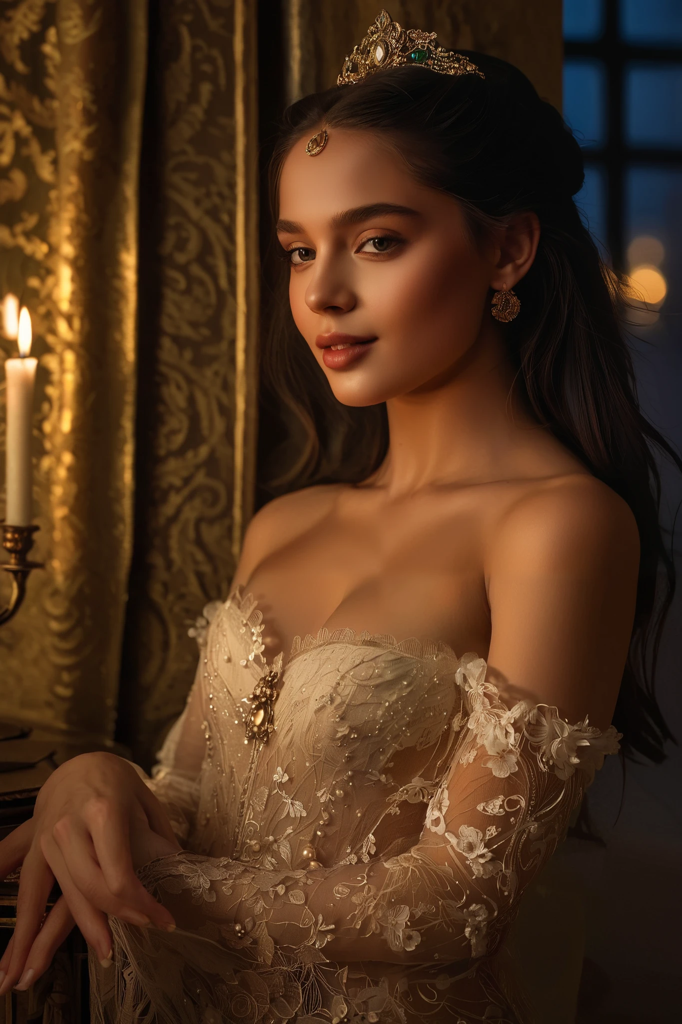 ( High definition , Masterpiece :1.2),( realistic :1.37)"( Luchshee Kachestvo, High definition , ultra-detailed, realistic ) the subdued atmosphere of nineteenth-century Paris, amidst the clouds of cigar smoke and the sweet sounds of live music, there is a captivating figure — a naked -year-old ret der. It radiates an aura of appeal and elegance, capturing the essence of a bygone era. The whole body
With a mysterious smile, playing on her lips, she looks into the distance with her eyes, Sparkling, like diamonds , reflecting the flickering candlelight. her delicate features framed by cascading black curls, in the style of the fashion of the time, adorned with a single, Scarlet Rose, nested among the dark waves.
Clad in silken fabrics, which, Seems, shimmering with each graceful movement, She embodies both youth, and refinement. The curves of her slender figure are accentuated by the exquisite lace and satin of her costume, testament to the meticulous craftsmanship of Parisian fashion.
in her restrained pose, there is a hint of defiance, mixed with vulnerability - a young woman, surmounting the complexities of life in a bustling metropolis. Still, under the surface , скрывается spirit, untamed, spirit, who finds freedom in the rhythm of the dance, and solace in the whispering secrets of the night.
Captured in brushstrokes, which вызывают романтику и таинственность парижской кабаре-культуры, this portrait memorializes a fleeting moment of youth and beauty — a testament to the timeless appeal of the Belle Epoque.