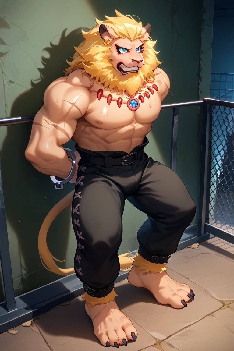 anime character with a tiger on his back leaning against a wall, muscular!!, anthropomorphic tiger, as an anime character, as a character in tekken, in the anime film, ((tiger)), anime character; full body art, sfw version, most strongest pose, furry anime, posing as a jojo character, highly detailed full body, style of madhouse anime