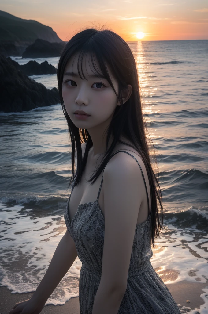 Aarav woman in black dress standing on the beach at night, Relaxing on the beach with the sea, Shot with canon eos r5, Shot with canon eos r5, Truly the queen of the sea of photography., At the beach at sunset, young asian woman, Shot with Sigma F / 4. 2, Shot with Sigma F/ 4.2, Asian woman, naked