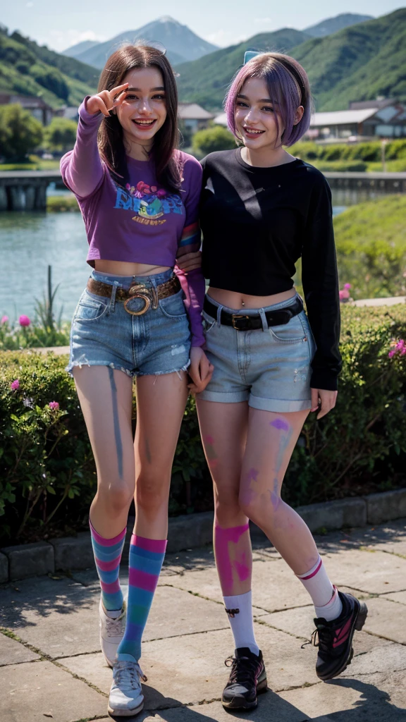 Teenage girl with four arms, age 17, cute, pretty, trendy teenage fashion, hanging out in town, blonde,