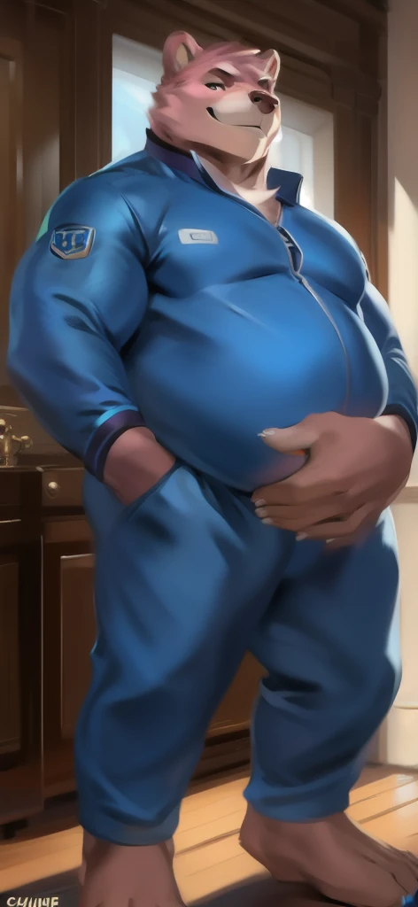 40 years old white Male, tall, giant body, handsome, dad bod, beefy, strong arms and legs, wide shoulders, a bit chubby muscle gut, a bit of fat but still very muscular, extremely hairy, (a lot of body hair), short beard, untie luxurious decorated white robe, barefoot, (huge oversized cock), (oversized, enormous, heavy and hairy fat balls), smirking, walking, cloudy space