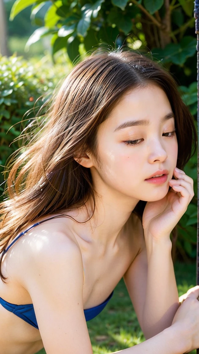 ( top quality、8k、32K、 super high resolution:1.3)、Amateur Photos、cool idol、 、(Goddess of Beauty)、 girl、 intricate detail on the edge of the garment、((micro  tops))、Underboob、( long blonde:1.3)、( stokey hair with highlights :1.3)、Long narrow eyes、(high nose)、 small :2.0、 なポーズ、 、 intricate detail on the edge of the garment、 very well detailed、 natural light、 super real 、It's firm with growing skin 、Perfect Skin Tone、 sharp concentration 、 amateur、 bright color、Details in beautiful eyes 、 beautiful lips、 extremely detailed face 、 Long Lashes、 v-shaped eyebrows 、 elegant、 erotic、Enchanting 、Frivolous、 provocative、celebration、Skinny body、Slim fit、、 elementary school student、Outdoors、lawn、Plains、 sleepy expression waking up、 close your eyes half、 open your mouth