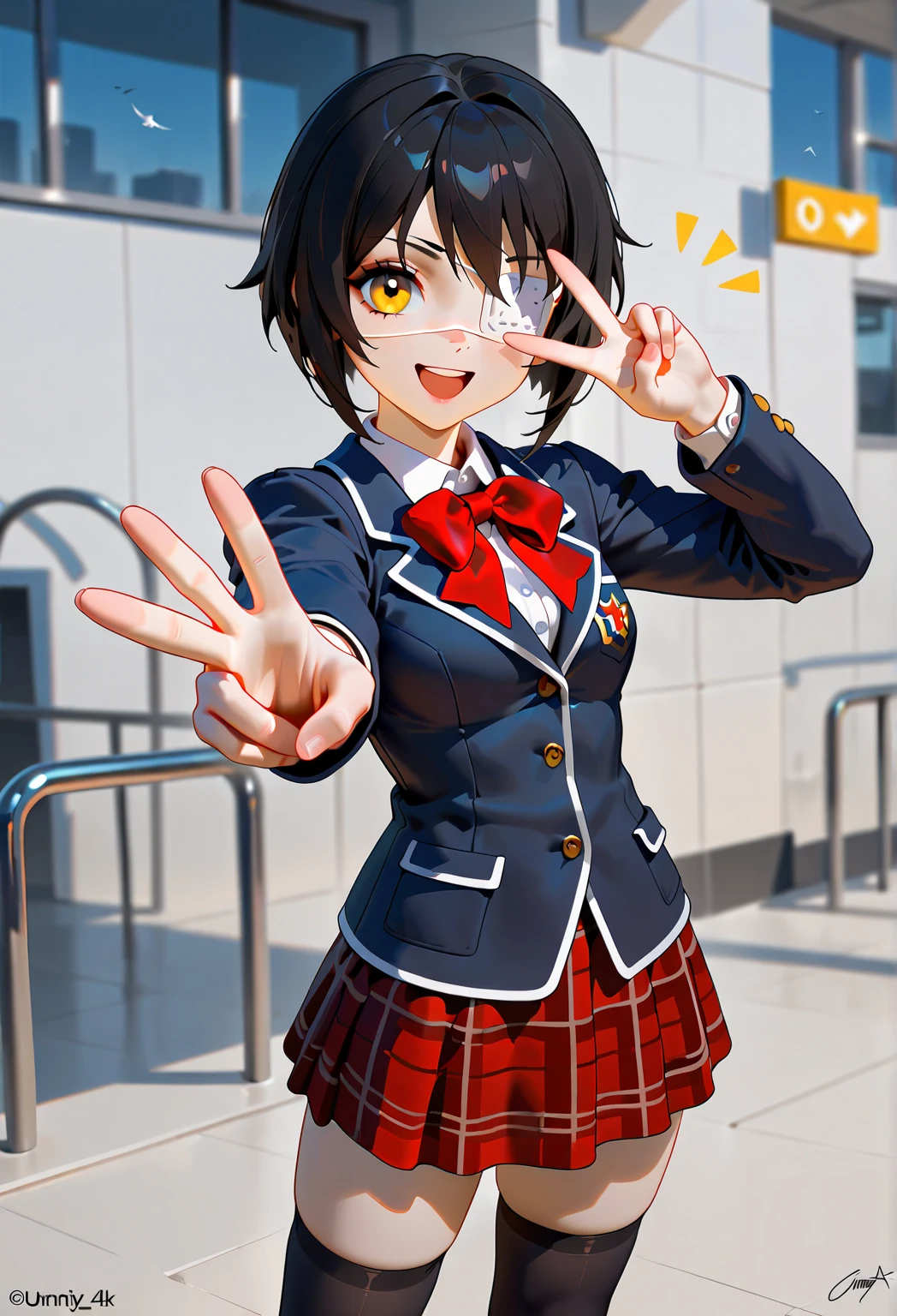 (Masterpiece, best quality: 1.2), upper body, solo, 1 girl, Rika Takanashi, cute expression, index finger together, ahog, blue eyes, school uniform, jacket