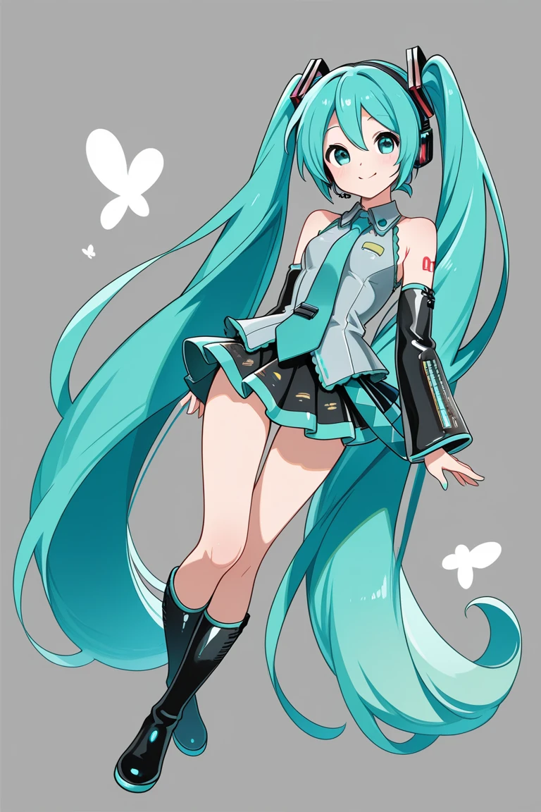 <lora:Z1-Furry-Miku:0.6> hatsune miku, kemono fox, furry-miku, green hair, black short skirt, grey strapless crop top, black detached sleeves, cyan tie, smile, looking at viewer, pose, BREAK, [by Pascale Campion, by Masshiro, by Wkar, by Kame 3:photorealism:0.75], detailed background, detailed foreground, depth of field, ambient silhouette, backlighting, spring, cloud, flower, plant, cloud, orange light, tan light