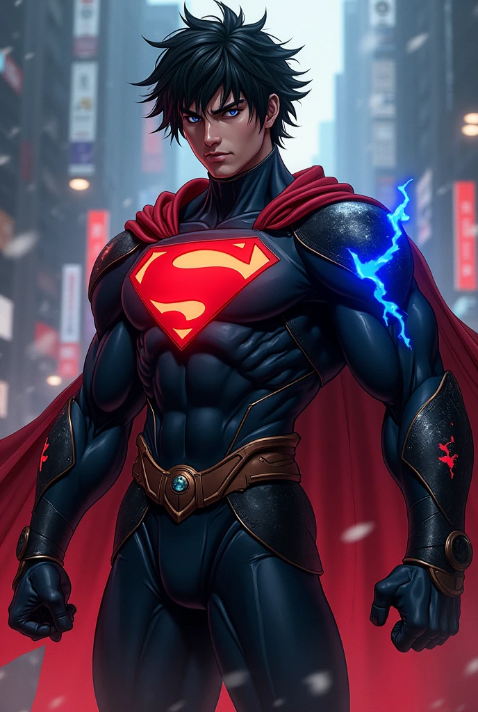 Satoru Gojo with superhero costume and electric powers