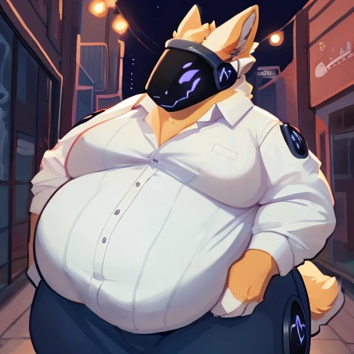 Furry, caricatured, full body, anthropomorphic black cat, male character, body full of fur, no shirt, wears tight shorts, a big cock bulge, a noticeable belly full of liquid very big and round, something is moving inside his belly. He is sitting in an armchair in an apartment while he rubs his belly, the street light comes through the window, the departament is all dark.