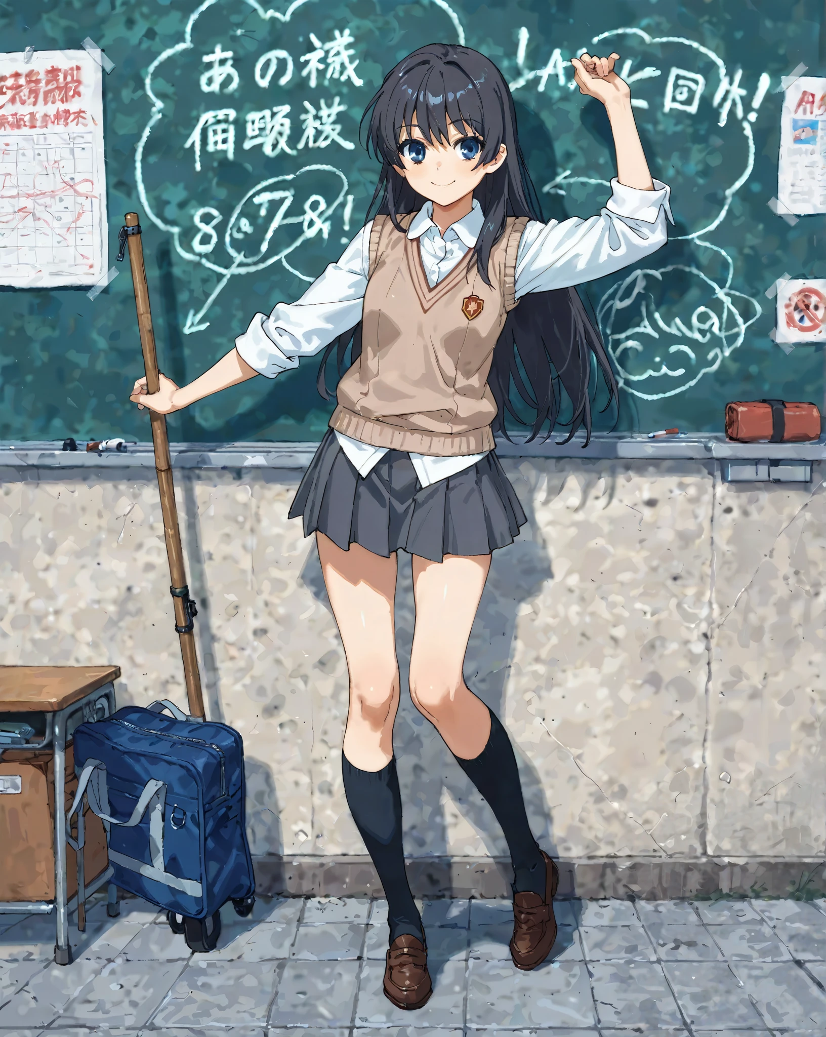Anime girl in school uniform standing in front of a chalkboard - SeaArt AI