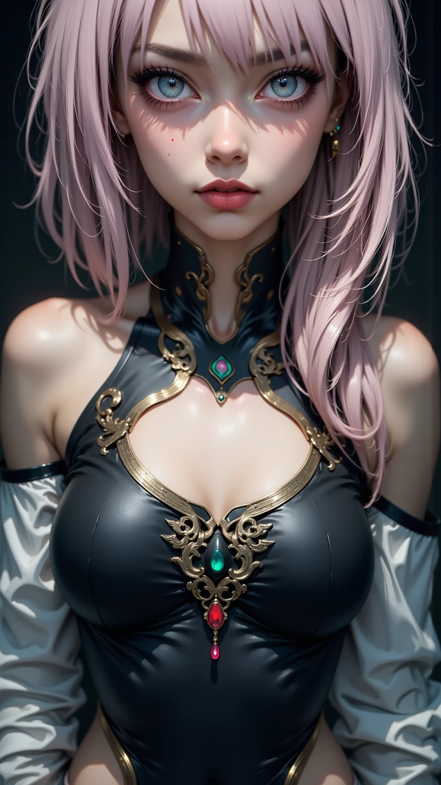 a close up of a girl,pink hair, holding a gun, big , shadowbringers cinematic, 4 k detail fantasy, a beautiful fantasy empress, game cg, xianxia fantasy, xianxia hero, 2. 5 d cgi anime fantasy artwork, cinematic goddess close shot, ruan jia and artgerm, wow 4 k detail fantasy, hyperdetailed fantasy character, verry big breasts