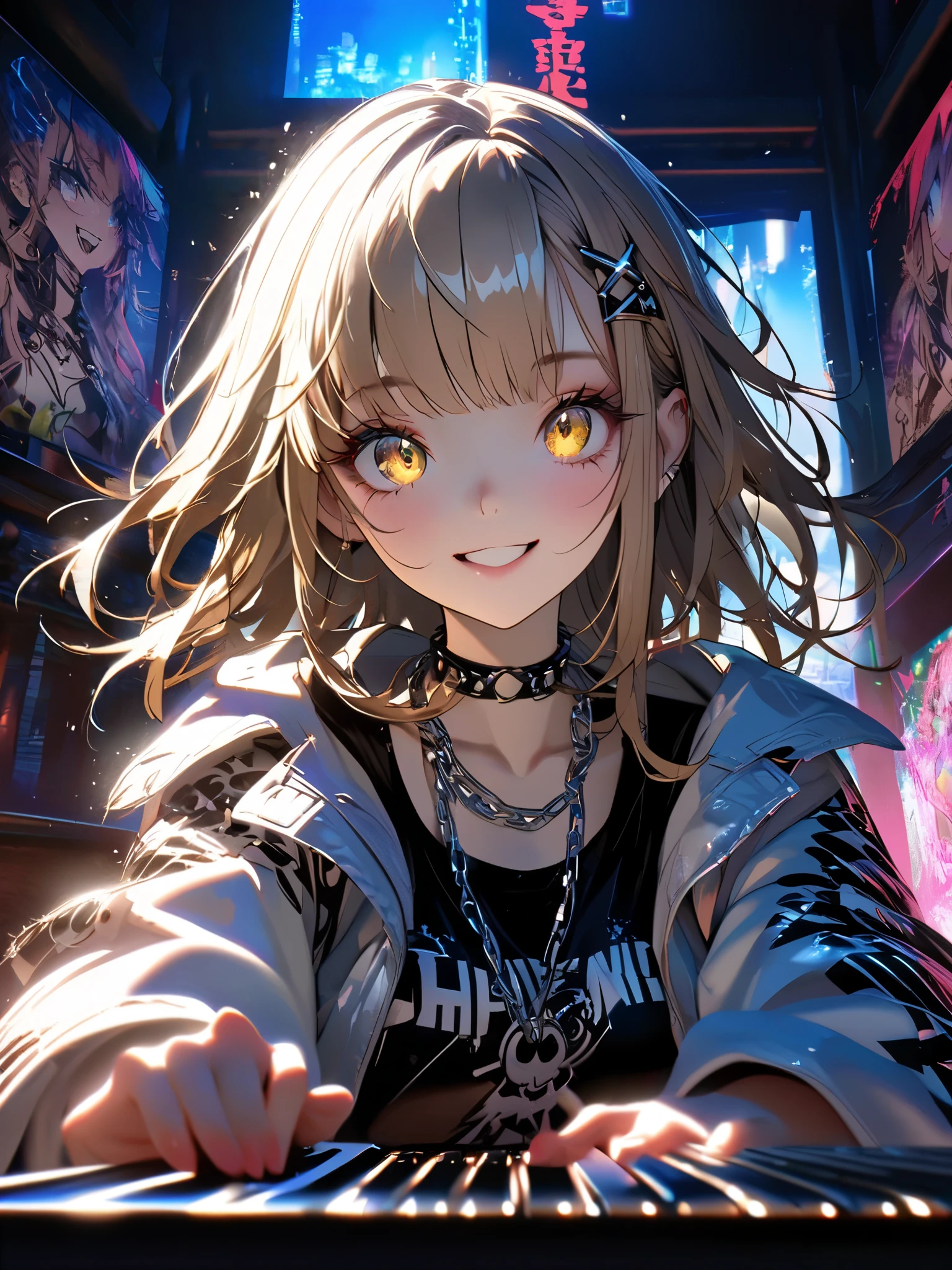 Anime girl with long hair and yellow eyes looking at camera - SeaArt AI