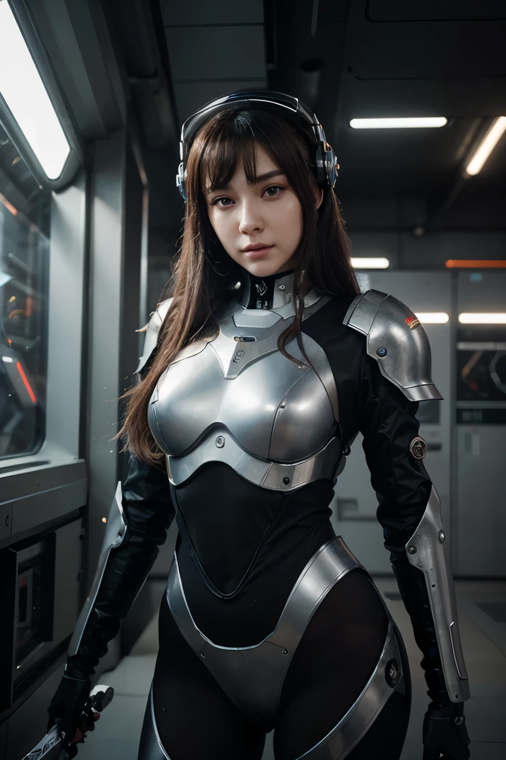there is a woman in a futuristic suit posing for a picture, beutiful girl cyborg, perfect cyborg female, beautiful alluring girl cyborg, scifi Japanese model, cute cyborg girl, beautiful female cyborg in sexy tight suit, beutiful Japanese girl cyborg, beautiful cyborg girl, cyborg fashion model, girl in mecha cyber armor, cyborg girl, star trek asian woman, Haruka Ayase,in space ship,Starwars picture,in the space craft