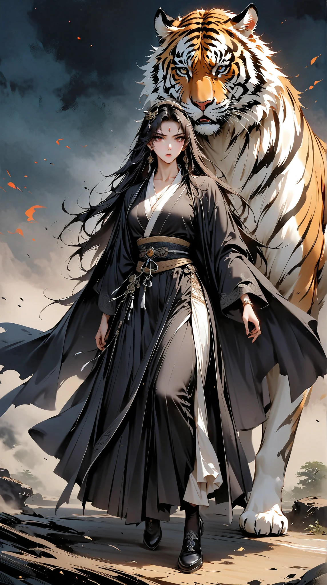 /imagine "A young warrior with long hair, silky and flowing, with an incredibly beautiful and captivating appearance. He wears a traditional Japanese kimono with minute, intricate details., and two katanas are firmly attached to his waist. The young man is facing an imposing and majestic Chinese dragon, whose scales shine brightly with impressive realism. Art must be anime style, but with a high level of realism and extremely precise details, capturing every nuance, expression and texture with perfection. ultra high quality."