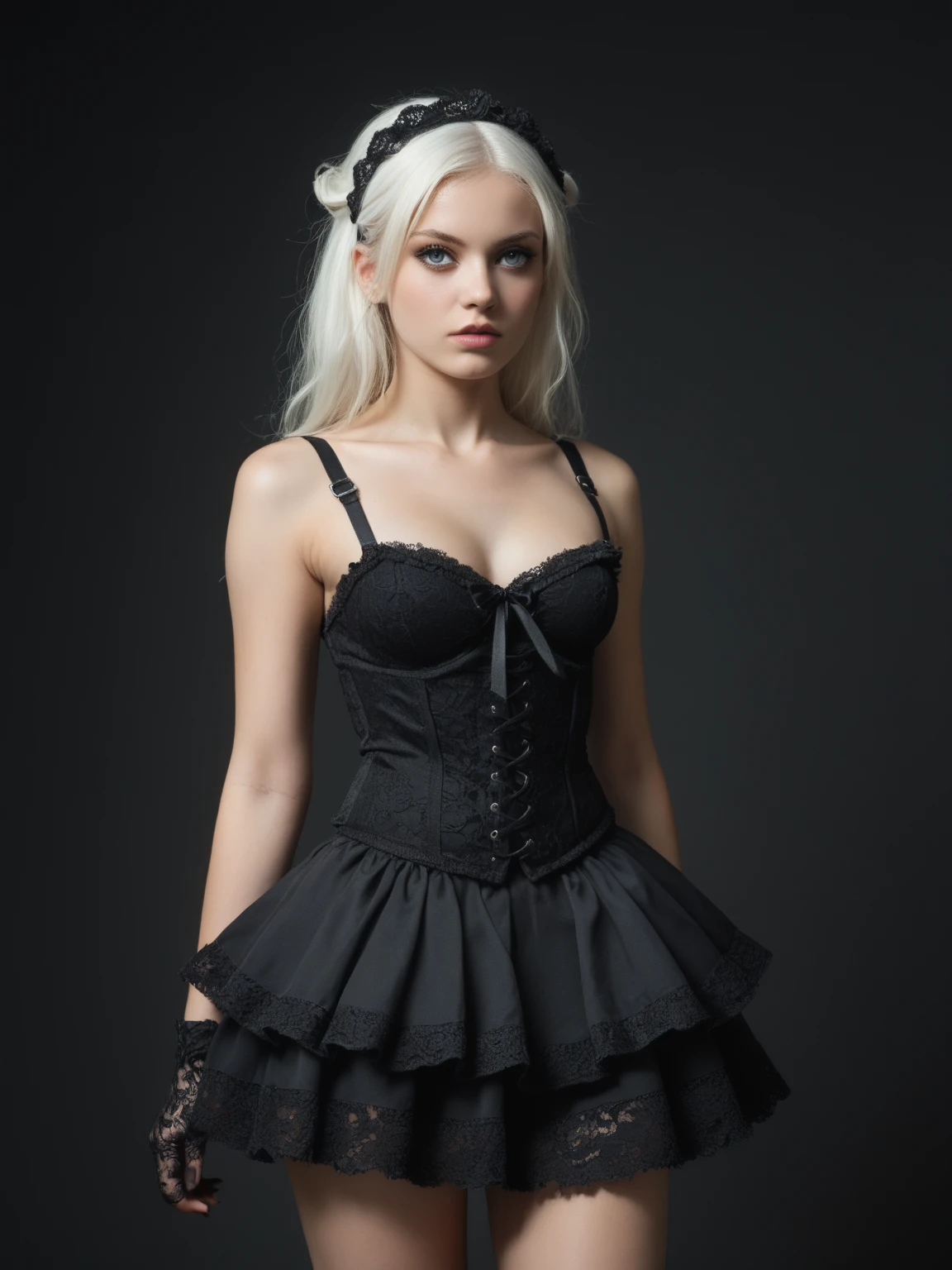 Pale Expression A young woman with very pale skin and long, straight, white hair is ...