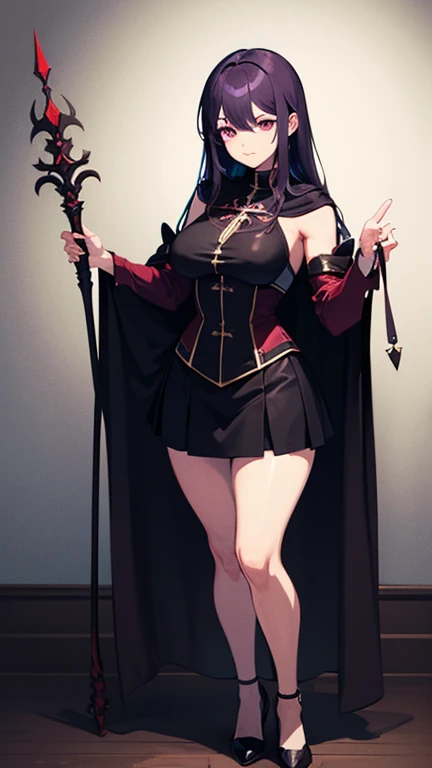 Anime Art、Full body portrait、Fantasy characters、Moonlit Wilderness、A tall, fair-skinned woman, about 175cm tall, around 32 years old, wearing a black robe, dancing with a giant scythe、Long skirt that reaches the ankles、Black Stockings、Long Hair、Jet Black Hair、Mocking、Red Eyes、Gloves that cover the elbows、Thigh-high boots、Silver bracelet and necklace、Silver Hairpin、Shrouded in a black haze