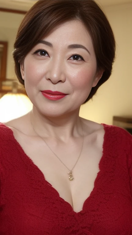 (((Aunt))):1.3, (((beautiful woman))):1.5 Gravure, describe the lips correctly, red lipstick, The chest is abnormally large, In underwear, Elderly Mature Woman, Mature Woman, flashy face, highest quality, Super high quality, realistic, super dense skin, perfect description, (1 Japanese mature woman), (erotic), 100 years old, big breasts, Bewitching, Glamour, sexy, pure white skin, looking at the viewer,