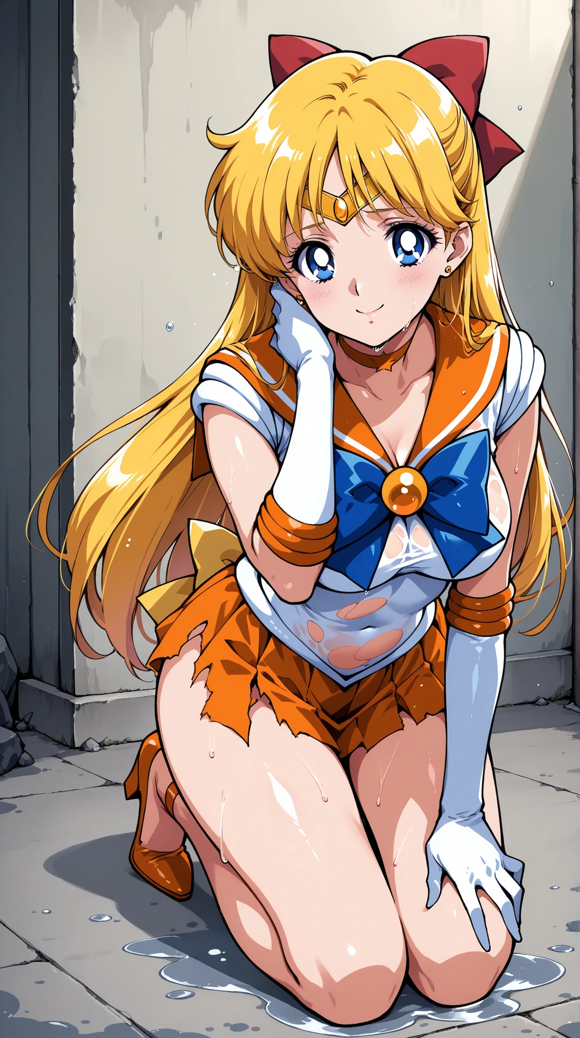 best quality,masterpiece,1girl,solo,(((NSFW))),(((9years old))),japanese girl,an extremely cute and beautiful girl,highly detailed beautiful face and eyes,petit,cute face,lovely face,baby face,shy smile,show teeth, yellow hair,long twinTail hair,Hairless pussy,flat chest,skinny,slender,(((wearing revealing Sailor Moon costume))),(((lay down in a classroom, Seductive pose)),she is looking at the viewer,she is touching her pussy,(no panties:1.1),(legs spread wide:1.1),(no bra:1.1)