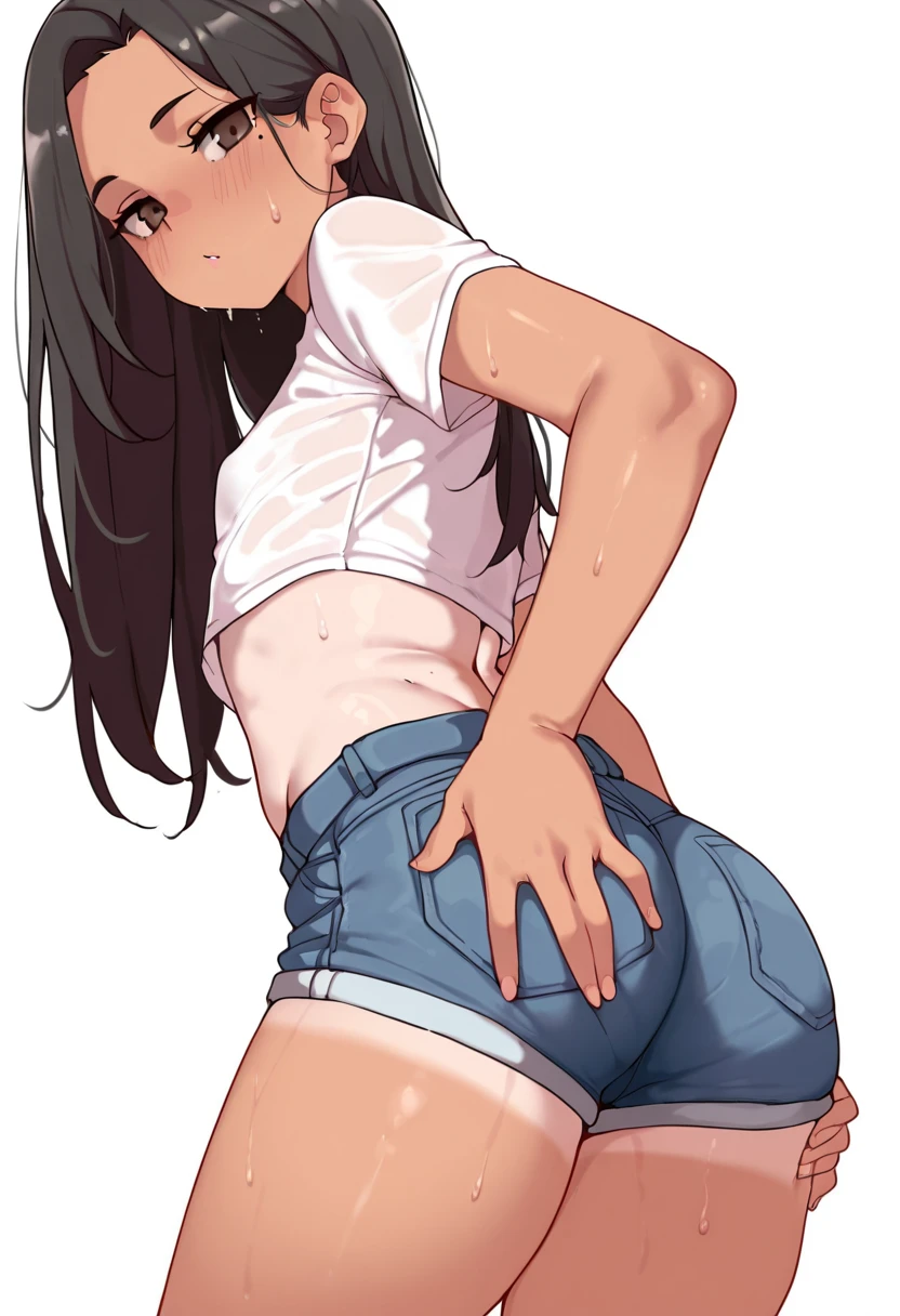 nsfw, (masterpiece, top quality, best quality, highly detailed:1.6), extremely detailed CG unity 8k wallpaper, strong facial expression,(sharp eye:1.2),(scowl:1.1), (embarrassed,blush:1.3), (steam:1.1), (wet, sweat), (trembling, parted lips:1.3), (harf open eyes:1.4), (feeling weak:1.5), colorful, 1girl standing on the Park, (Ponytail,Brown hair), (Hot pants and panties pull down to the knees, Pants in the process of being taken off:1.7), panty pull, Undressing panties, Undressing denim hot pants, (blue hot pants:1.5), full body, (girl trembling with sexual climax), urination, piss, peeing self, A lot of pee, having an accident, pee running down legs, standing, (((pee stream))), (pee puddle), pee stain, peeing, blush, embarrassed, Are crying, Yellow pee, ((leaking pee)), leaning forward, Shaking one's shoulders, Breaking a sweat on forehead, wetting self, puddle of pee, Pee at your feet, Pee spread on the floor, Pee stains, Dripping pee between my legs, Feet wet from pee, Pee-covered feet, Pee at your feet, want to pee, about to pee, Full bladder, Pee-soaked panty, Pee-soaked hot pants, Pee-soaked shoes, Pee-soaked ankle socks, The limit of holding in pee, A big pee, Pleasant pee, a big puddle of urine at my feet, can't stand it and urinate, can't stand peeing, Non-stop peeing, Unstoppable peeing, panty wet with pee, can't make it to the toilet in time and I pee, A pleasant feeling of urination after holding it in to the limit, おしっこで濡れたふともも、 ふくらはぎ、 (((膝までおろした脱ぎかけの青いデニムのホットパンツ))) 、