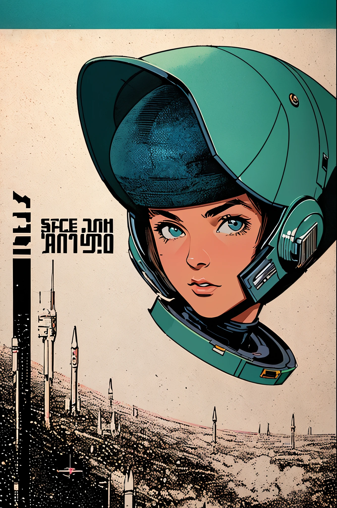 (((masterpiece,best quality))),32K Wallpaper,((( very detailed poster))),retro vintage,sci-fi,(((space thriller cinematic movie poster))),(((Bauhaus))),(((mid-century modern))),(((outer heaven))),(solo1girl :1.2)