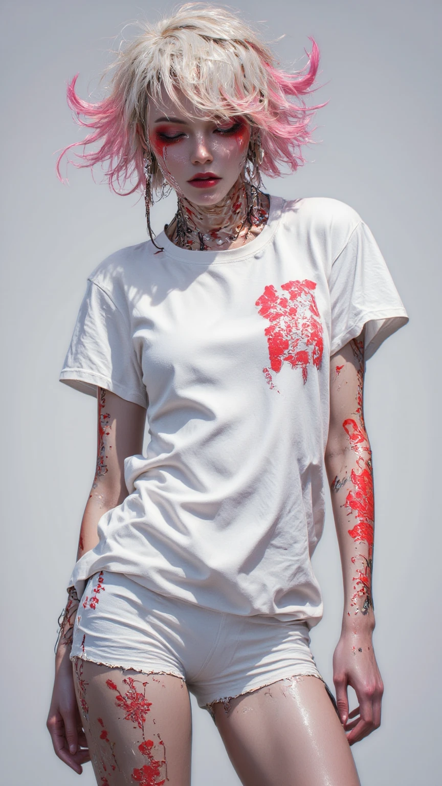 a close up of a woman com tatuagens on her legs, Coberto, fully Tatuado body, tatuagens de corpo inteiro, com tatuagens, tatuagens de corpo inteiro, Estilo de tatuagem, Tatuado body, with a tentacle tattoo, tatuagens por toda a pele, estilo de tinta, tatuagem de corpo inteiro, yakuza menina magra, Tatuado, tattoo sleeve on her right arm, tatuagens neotradicionais