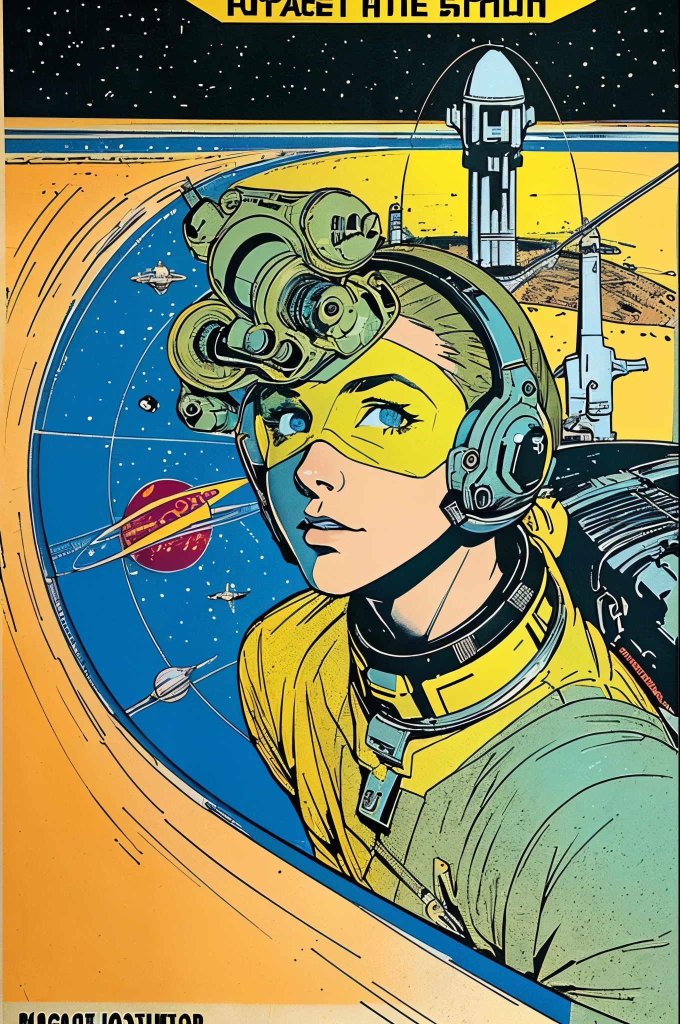 (((masterpiece,best quality))),32K Wallpaper,((( very detailed poster))),retro vintage,sci-fi,(((space thriller cinematic movie poster))),(((Bauhaus))),(((mid-century modern))),(((outer heaven))),(solo1girl :1.2)