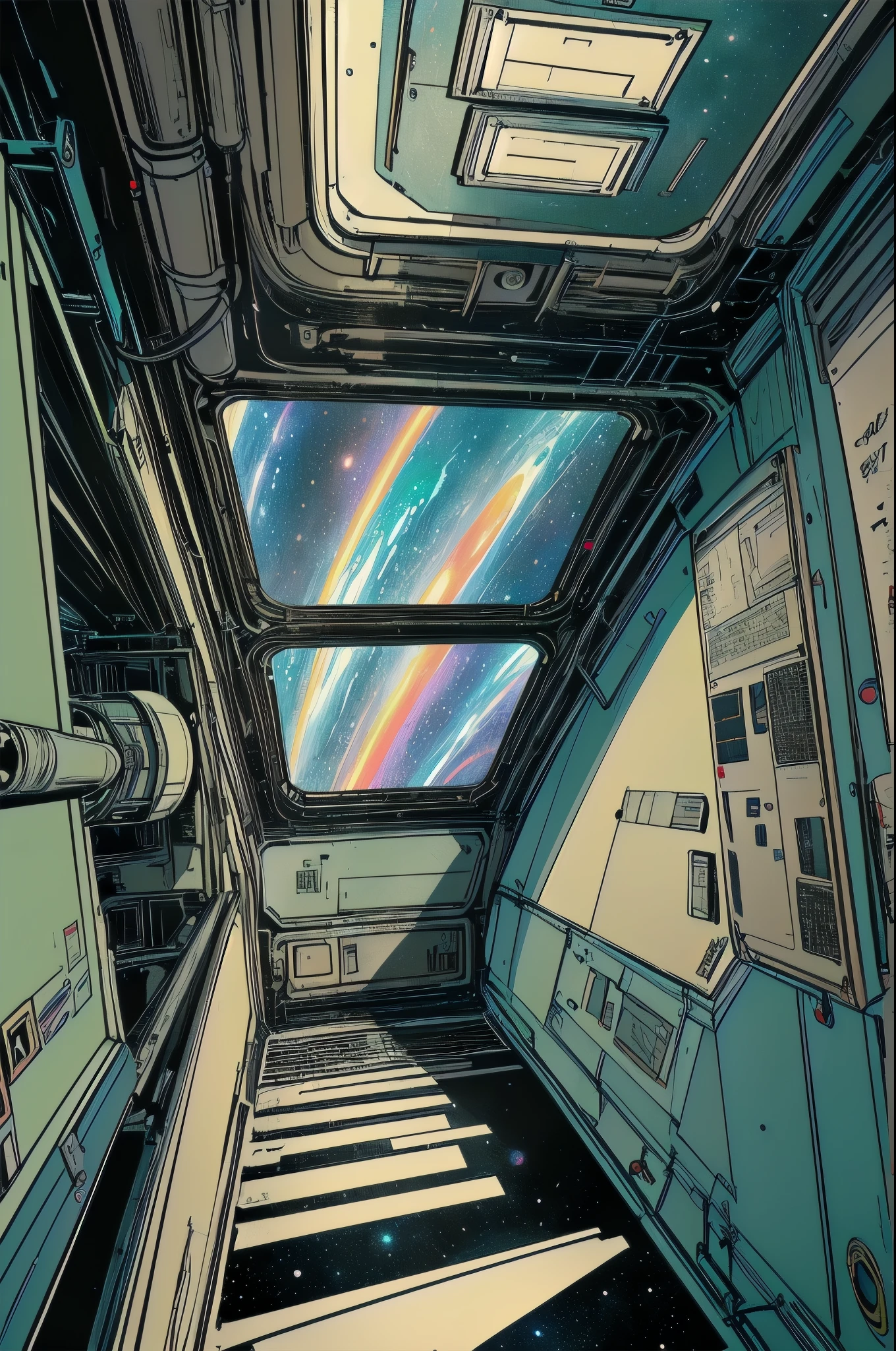 (((masterpiece,best quality))),32K Wallpaper,((( very detailed poster))),retro vintage,sci-fi,(((space thriller cinematic movie poster))),(((Bauhaus))),(((mid-century modern))),(((ultimate galaxy))),(((duotone))),(((Perspective)))
