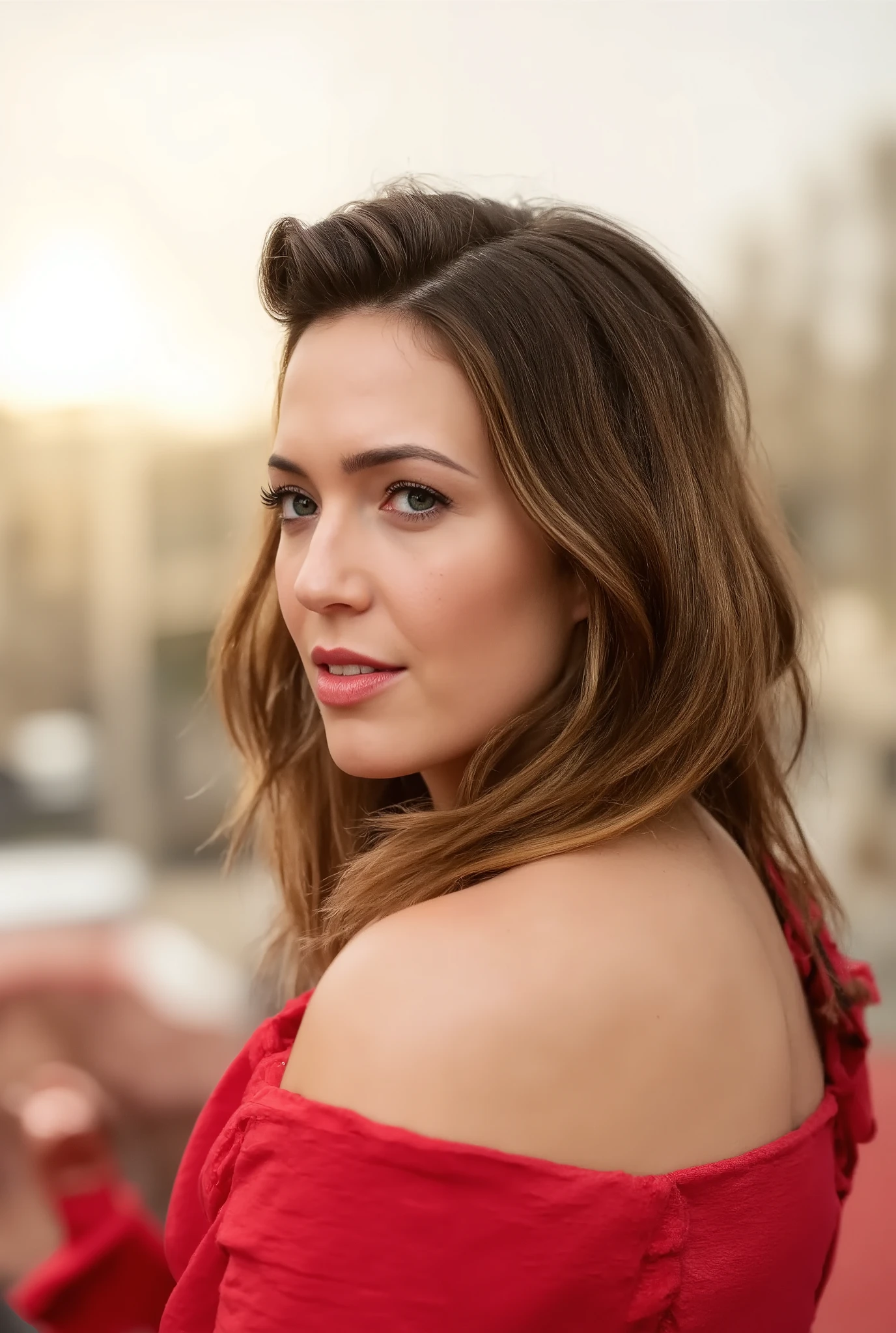 best quality, highres, 8k, masterpiece, photography, detailed midbody photorealistic portrait. Mandy Moore in Victoria’s Secret maternity lingerie featuring a bold red satin bra and panties, accessorized with sheer red stockings and red satin garters. Her tousled blonde waves frame her radiant face, and her pregnancy belly is embraced with a stylish, figure-flattering design. She lounges elegantly on a rooftop terrace, sipping a glass of water while basking in the warm sunlight, exuding sophistication and charm. 40 years old, (real skin texture: 1.3), (slender figure: 1.1), (Immersive Ambience, Chiaroscuro: 1.5, Dim Light: 1.1, Neon Lighting), (Bokeh: 1.5), Blurred, high contrast, (Fuji colours: 1.5), film grain