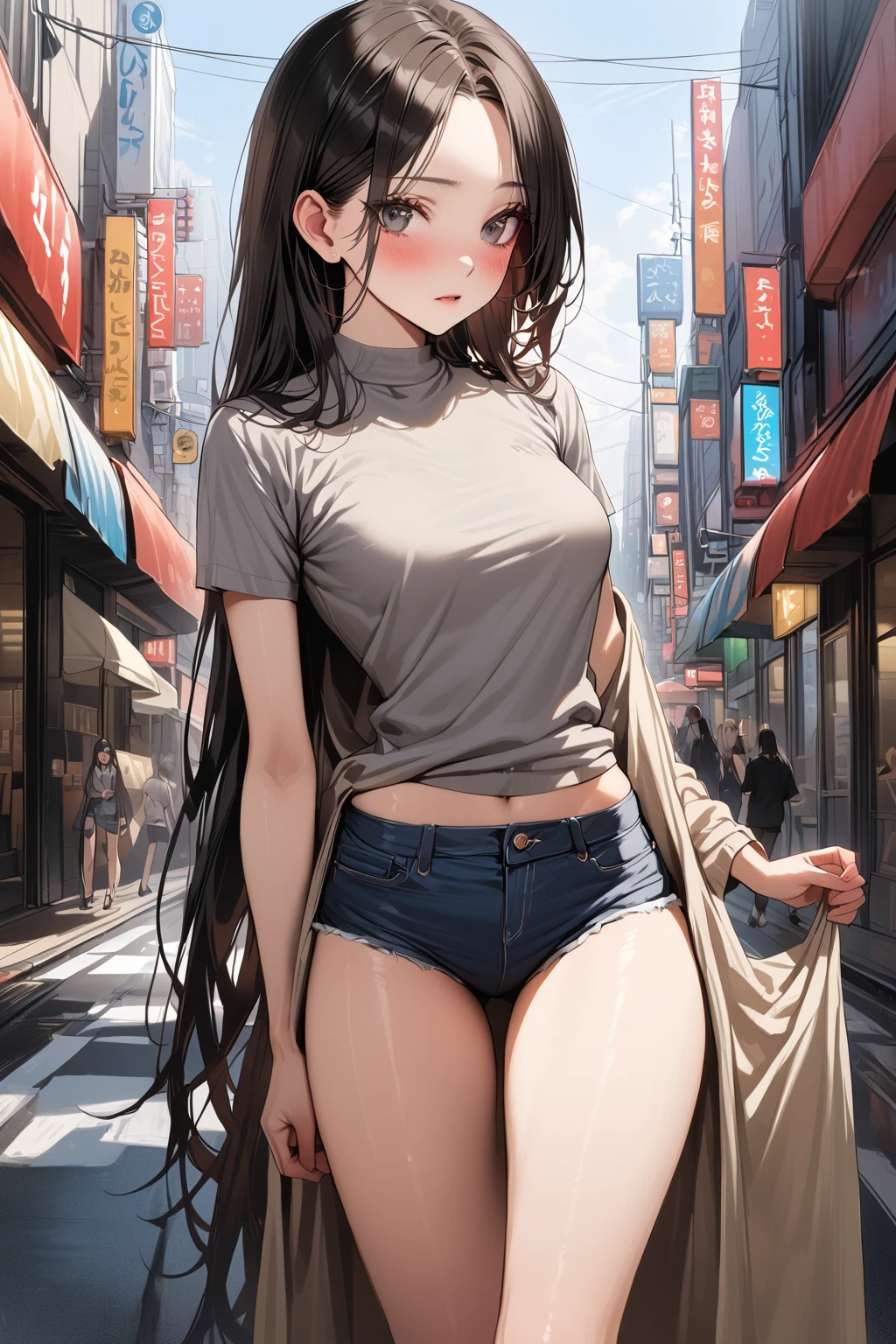 （全nakedで）,naked,（A large gray shawl covers her shoulders.）,Look down,tits,Nipples,belly button,Schoolyard,loafers,White loose socks,Hime cut,Long Hair,bag、cel animation,raffed Asian , Surreal school girl, High school girl posing, Surreal school girl, Young and thin gravure idol, Young Sensual Gravure Idol, Asian, so beautiful, Cute school girl, Young and cute gravure idol, A real young gravure idol, beautiful Asian