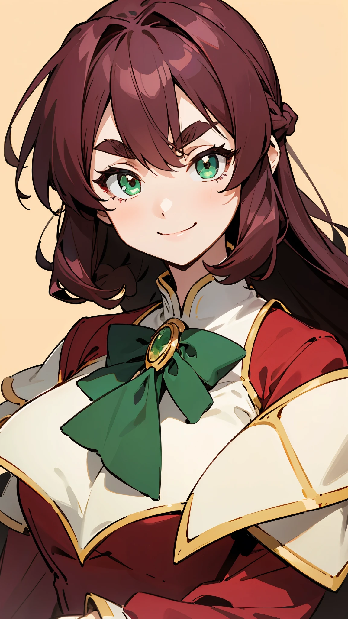 Anime girl with long hair and green eyes wearing a red and white dress ...