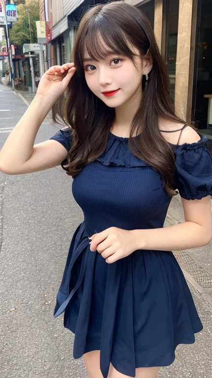 (Realistic:1.3), In detail, quality, Rembrandt Lighting, (Tabletop:1.2), (Realistic:1.2), (最高quality), (Detailed skin:1.3), (Complex詳細), dramatic, Ray Tracing, One Girl, Japanese girl, 、Big eyes、smile, Twin tails, Twin Loop Hair, Parted bangs, 2, Big ample breasts, Gothic Fashion、Short dress, Frills, race, ribbon, Complex, (in Tokyo street, Harajuku, sunny day), Browsing Caution,