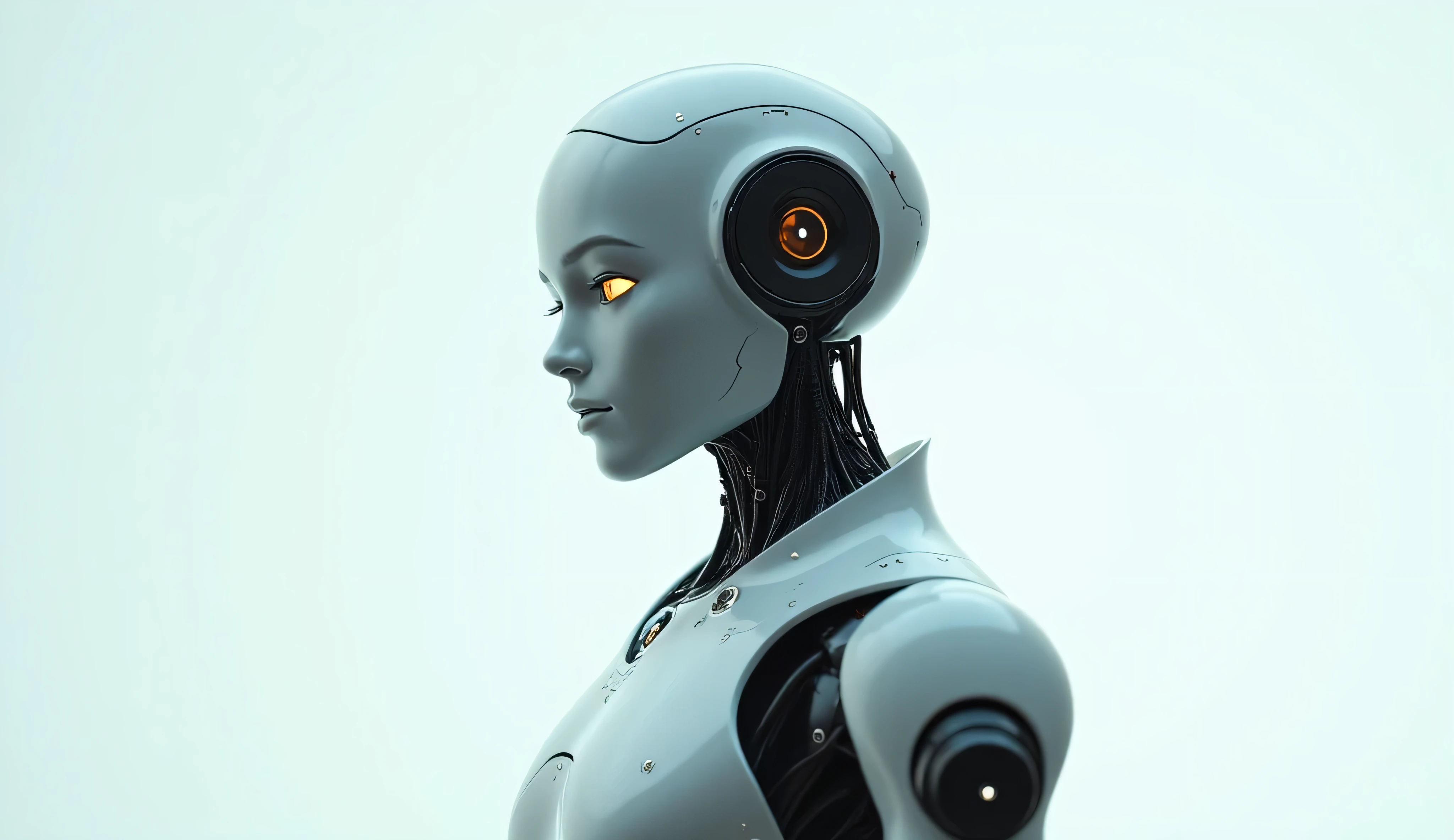 A closeup of a robot's head with a futuristic look, robot with human face, Retrato de um androide feminino, Retrato do humanoide feminino, Female robot, robotic face, Face detalhada de um androide, robotic head, Retrato do androide feminino, portrait of a futuristic robot, portrait of a robot, Retrato de um androide, portrait of a teen robot, androide feminino