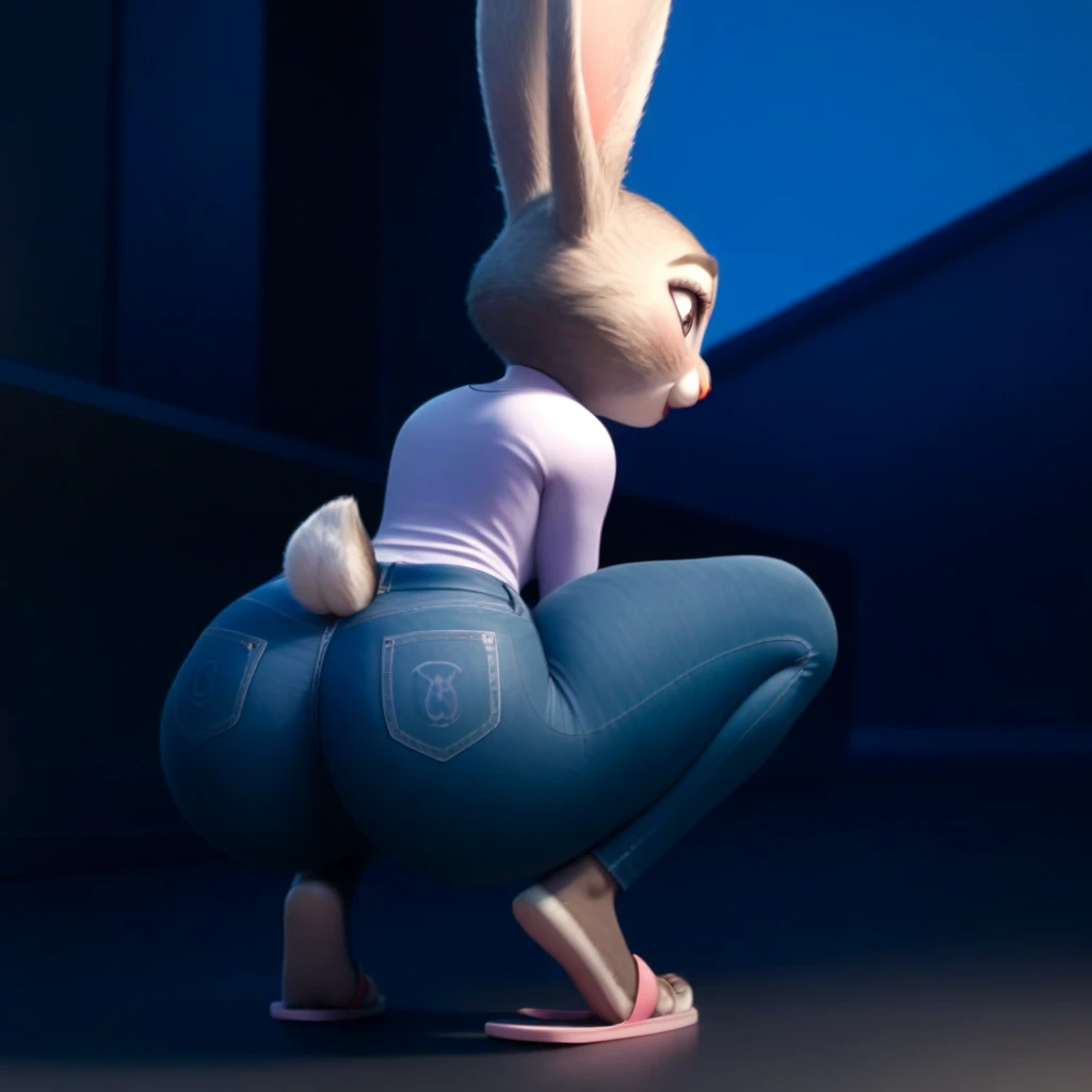 [Judy hopps], [zootopia], ((HD)), ((high res)), ((solo portrait)), ((feet visible)), ((furry; anthro)), ((masterpiece)), ((movie accurate)), ((detailed fur)), {anthro; (slim figure), black nose, cute purple eyes, (long eyelashes), (fluffy tail),(big bunny ears), (sharp black nails), (curvy hips), (big butt), (pink pussy), (beautiful legs), (beautiful feet), (blushing), (cute excited grin)}, {(black latex gloves), (no panties), (black latex socks), (detailed butt hole), (gaping),(big anal gape), (pink butt hole), (bukkake), (cum in ass)}, { (squatting), (back shot)}, [background; (dark alley)]
