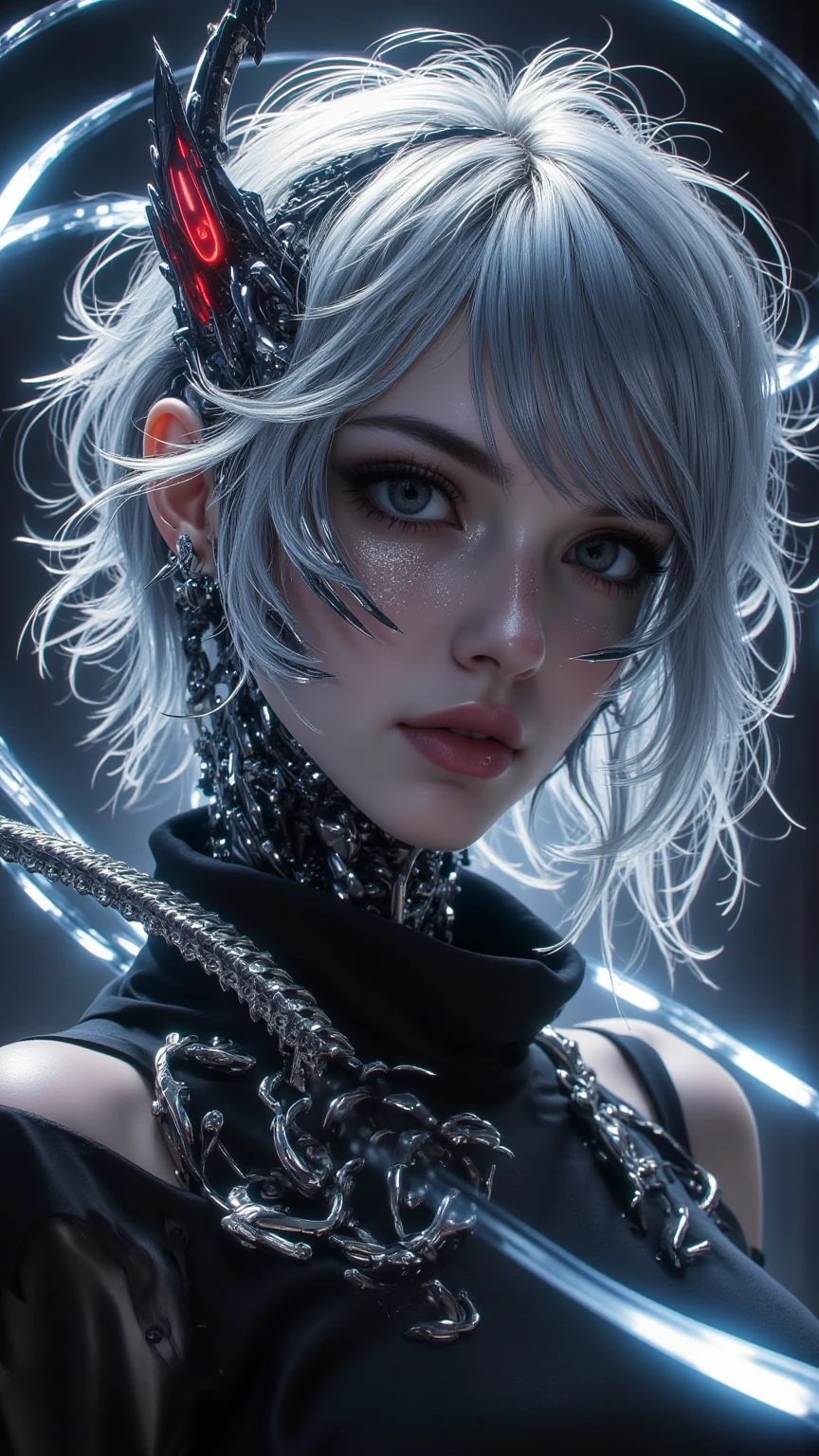 8k, (full body shot:1.4), 20-year-old Swedish girl, raw, Beautiful woman, (straight gray hair), Crystal-encrusted girl, sexy poses, The white skin is inlaid with transparent crystal, ((lens)), The structure is made of crystals, Hourglass body, intricate, beautifull face, elegant, highly detailed, digital hyperrealistic photography, hyperrealistic photography filigree, shyness, most beautyfull face, (masterpiece, sidelighting, (finely detailed beautifull blue eyes: 1.2)),