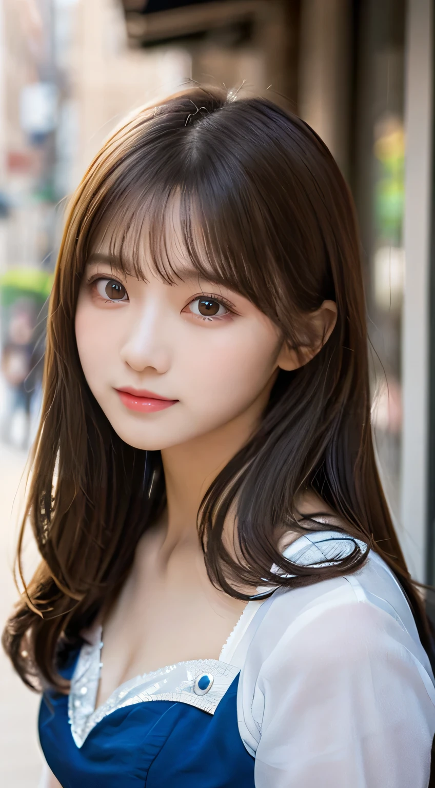top quality, Masterpiece 、 actual photo 、The most beautiful girl in the world 、 Cute looks、 Slender 、 perfect beautiful face 、 perfect and beautiful eyes 、 perfect and beautiful double eyelids 、 Fashion Model 、 Cute looks、 light brown hair 、 high school student、( straight hair、Cinderella:1.3)