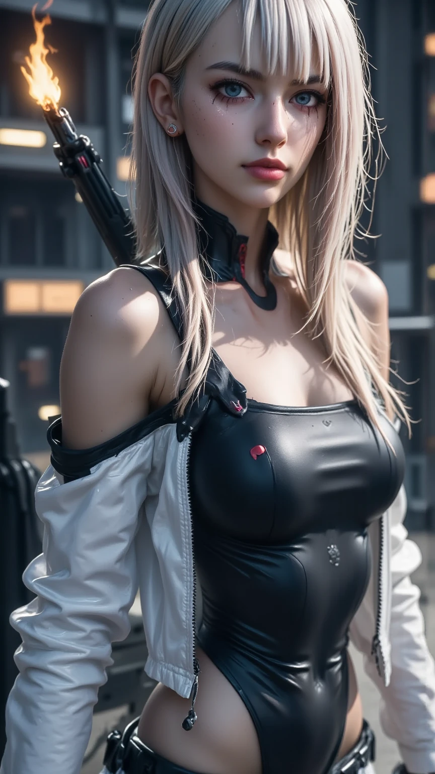 European woman with medium breasted, vestida como stormtrooper