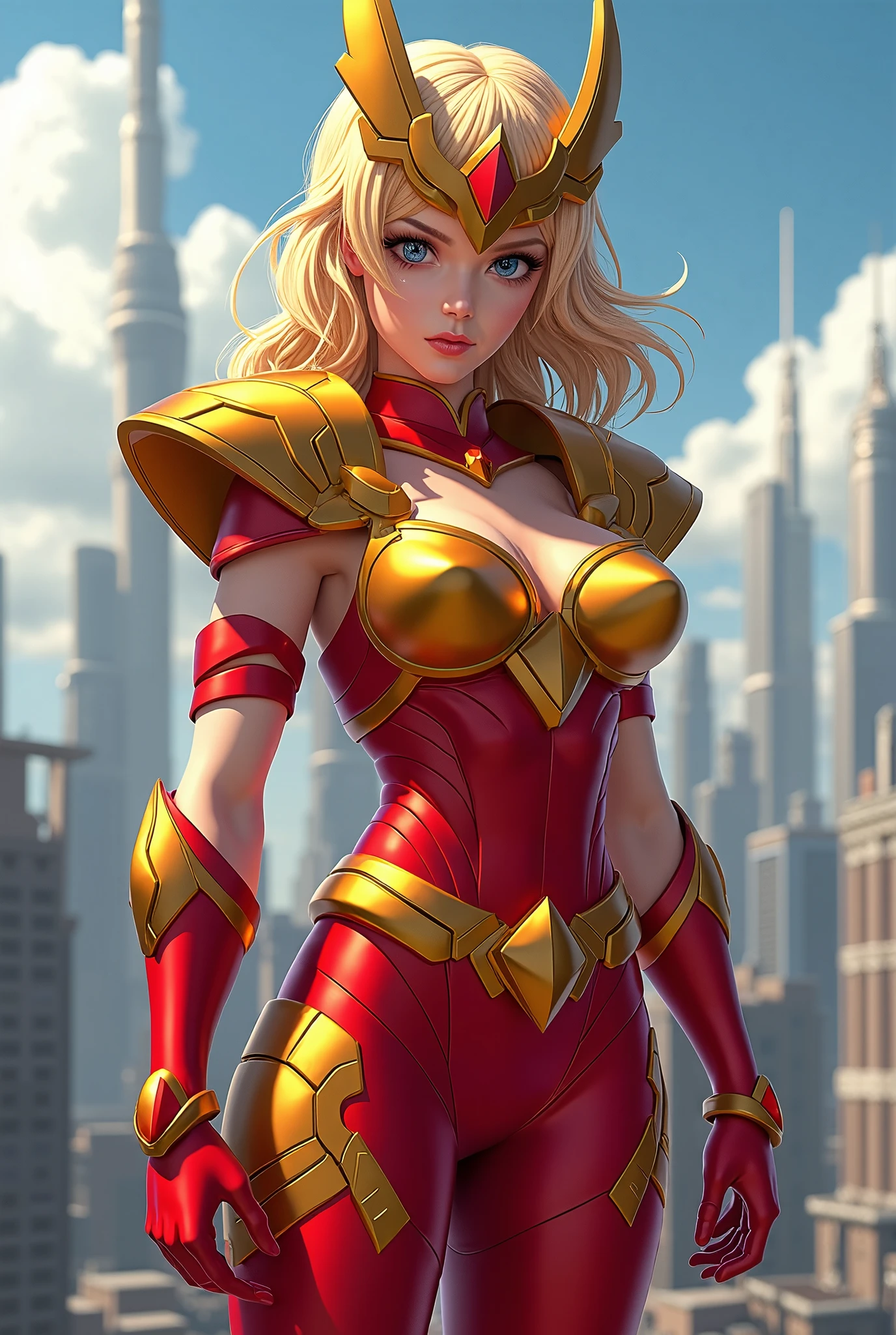 chitara of the Thundercats, hyper detailed, gorgeous blonde woman with long hair, wearing a red pasted swimsuit, highlighting her perfect body, wearing a brown boot londo barrel