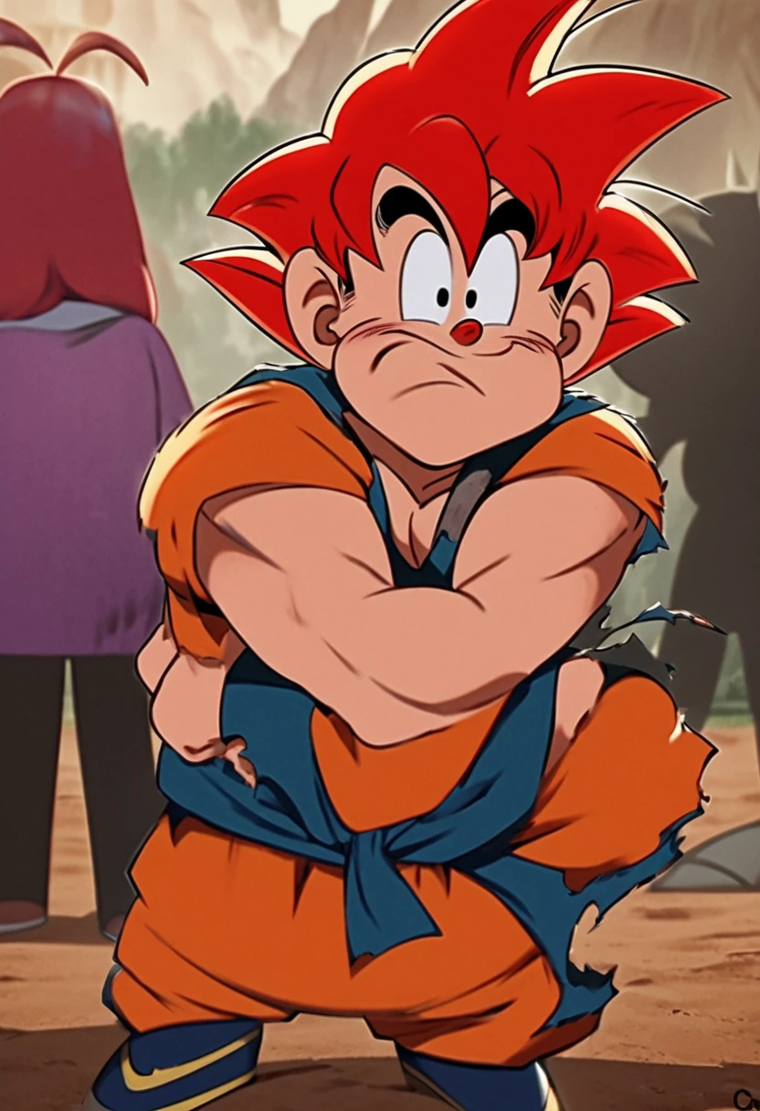 a cartoon picture of a woman with a very big breast, human goku, female goku, saiyan girl, female protagonist :8, anime style character, son goku, akira toriyama style, dragon ball style, high quality anime artstyle, akira toriyama, 8k!, high quality colored sketch, anime character, leaked image